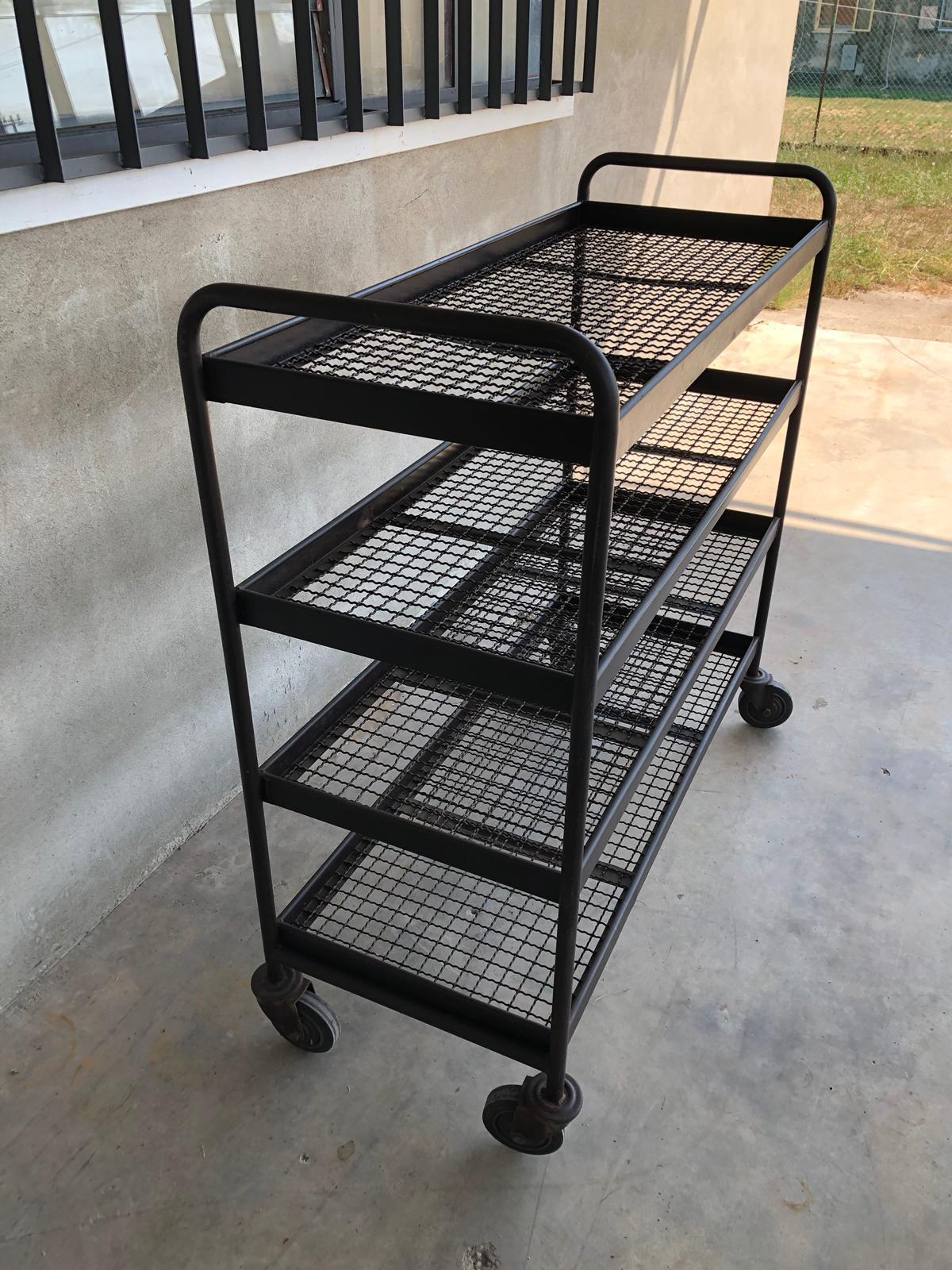 European Midcentury Industrial Iron Wheeled Trolleys, 24 Piece Different Sizes Available For Sale
