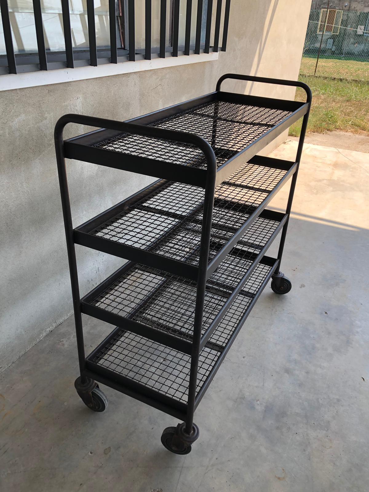 Midcentury Industrial Iron Wheeled Trolleys, 24 Piece Different Sizes Available For Sale 2