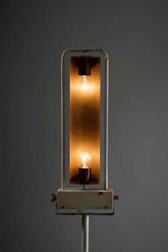 Mid-Century Industrial Medical Floor Lamp in White Enamel and Steel