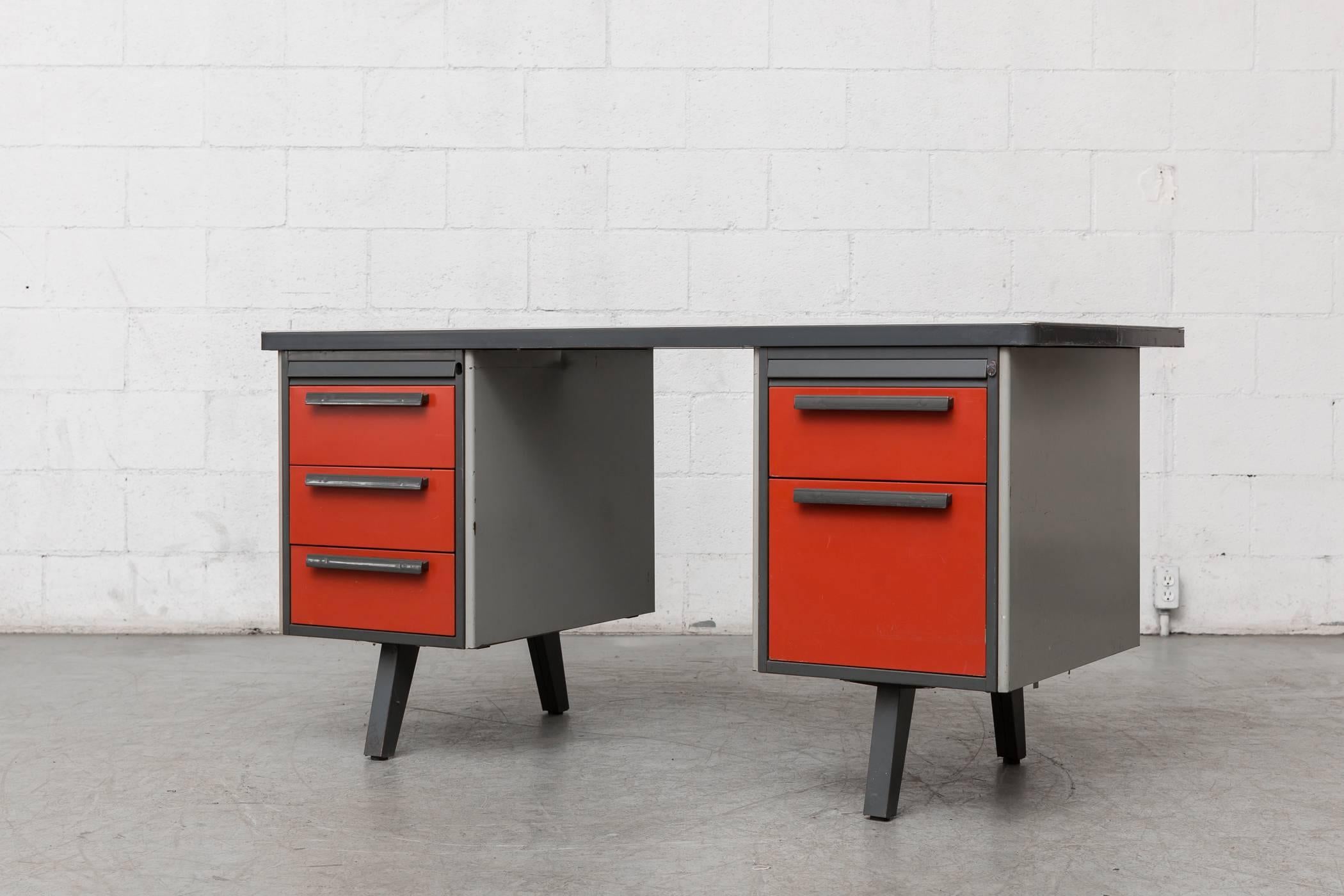 Midcentury Metal Desk With Red Drawers By Strafor For Midcentury Metal Desk With Red Drawers By Strafor For At 1stdibs