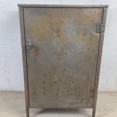 Mid-Century Industrial Metal Shelving Cabinet With Heavily Oxidized Patina