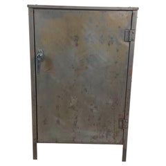 Mid-Century Industrial Metal Shelving Cabinet With Heavily Oxidized Patina