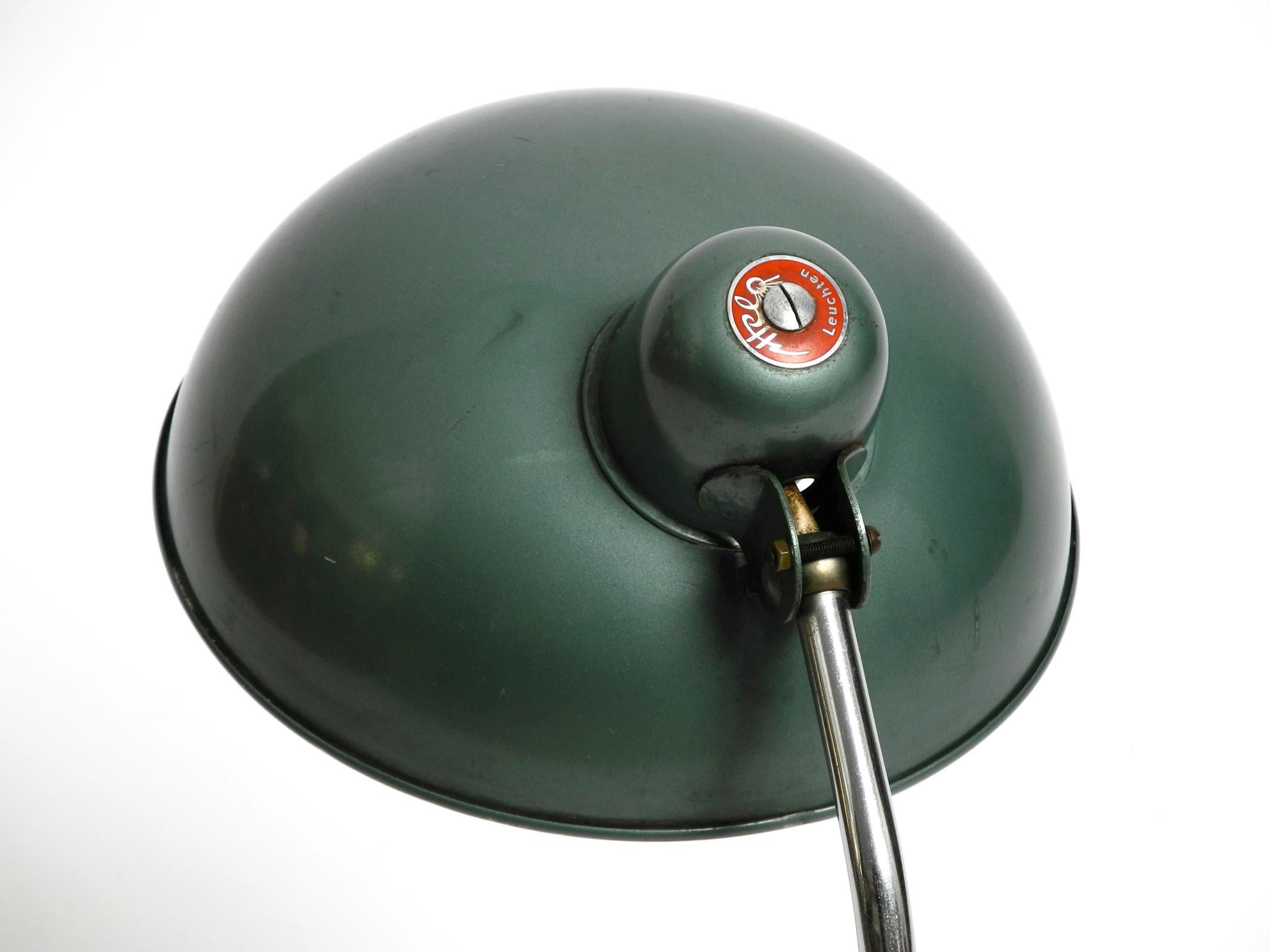 Mid Century Industrial Metal Table Lamp in Rare Petrol Green by Helo Leuchten For Sale 7