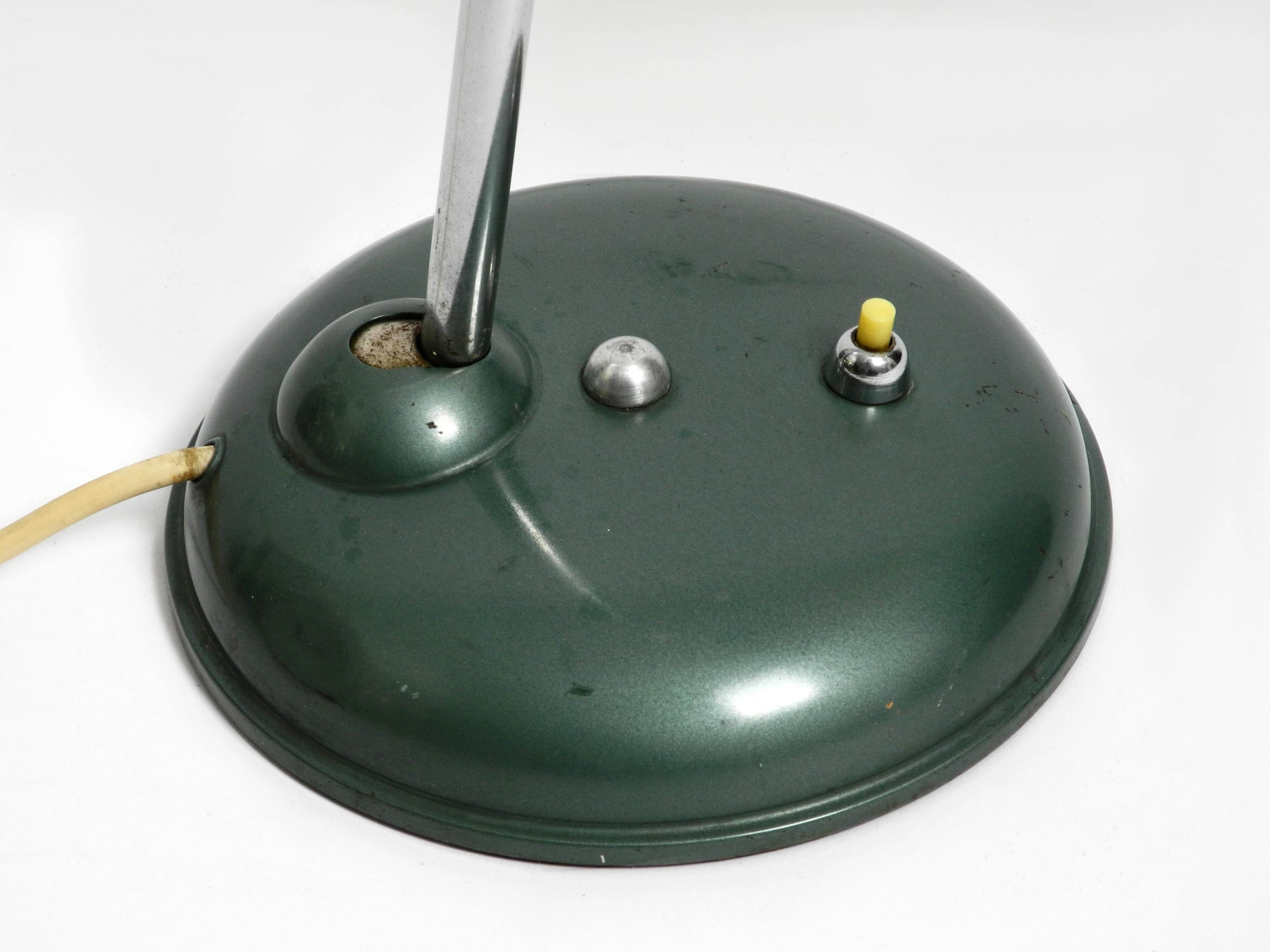 Mid Century Industrial Metal Table Lamp in Rare Petrol Green by Helo Leuchten For Sale 8