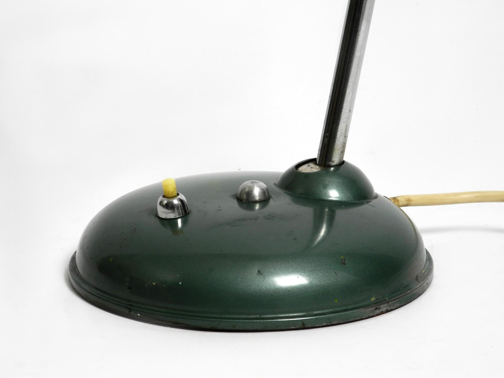 Mid Century Industrial Metal Table Lamp in Rare Petrol Green by Helo Leuchten For Sale 9