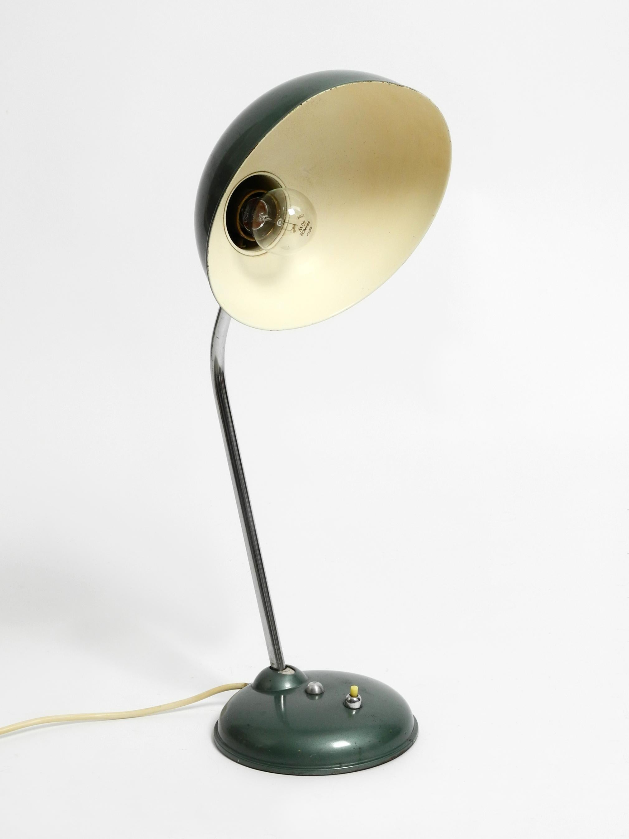 Mid Century Industrial Metal Table Lamp in Rare Petrol Green by Helo Leuchten 10