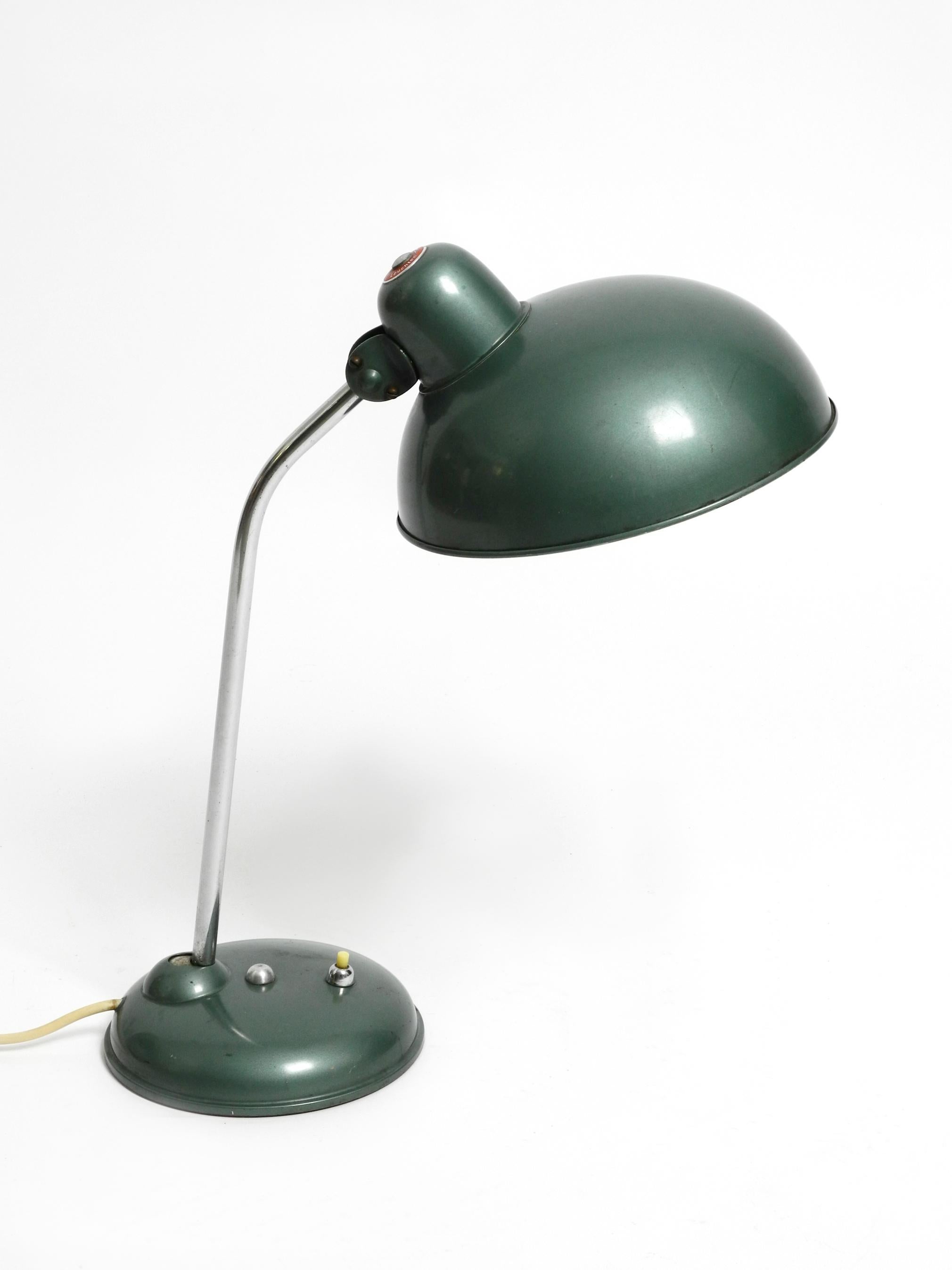 Mid Century Industrial Metal Table Lamp in Rare Petrol Green by Helo Leuchten For Sale 11