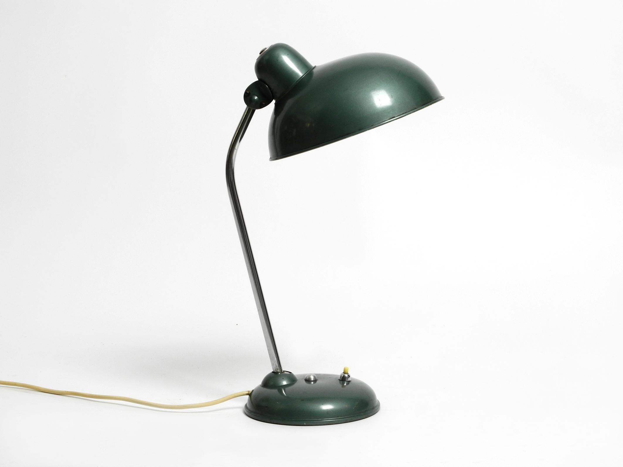 Mid Century Industrial Metal Table Lamp in Rare Petrol Green by Helo Leuchten 12