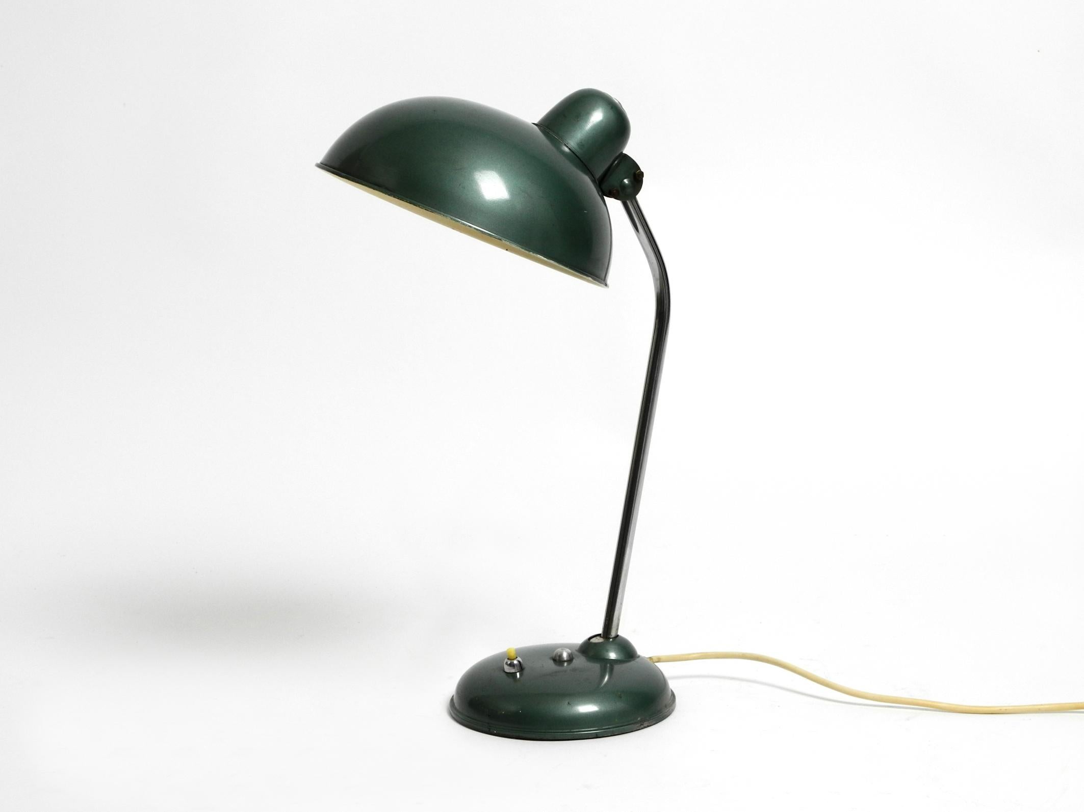 Mid Century Industrial Metal Table Lamp in Rare Petrol Green by Helo Leuchten For Sale 13