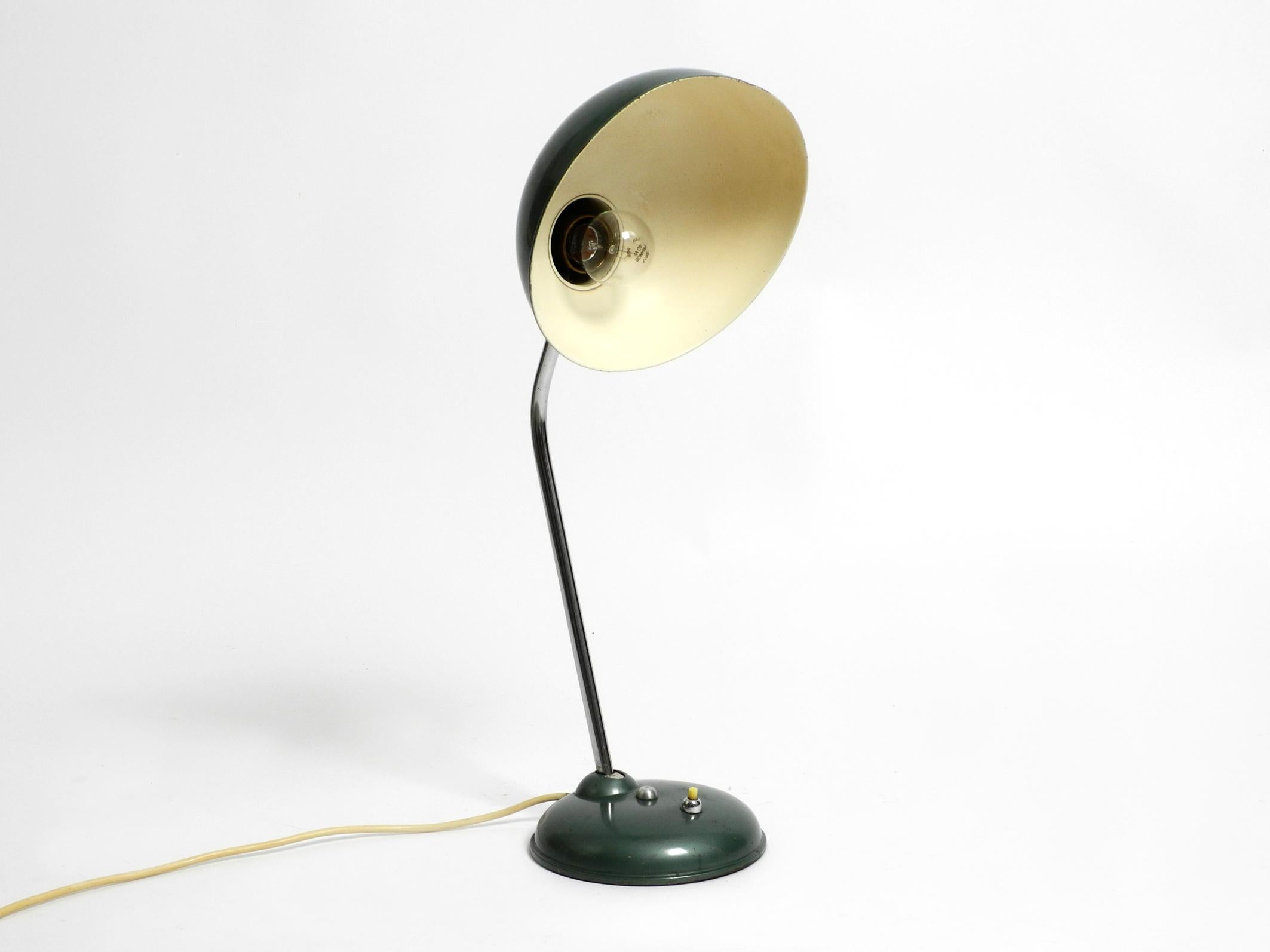 Mid Century Industrial Metal Table Lamp in Rare Petrol Green by Helo Leuchten For Sale 14