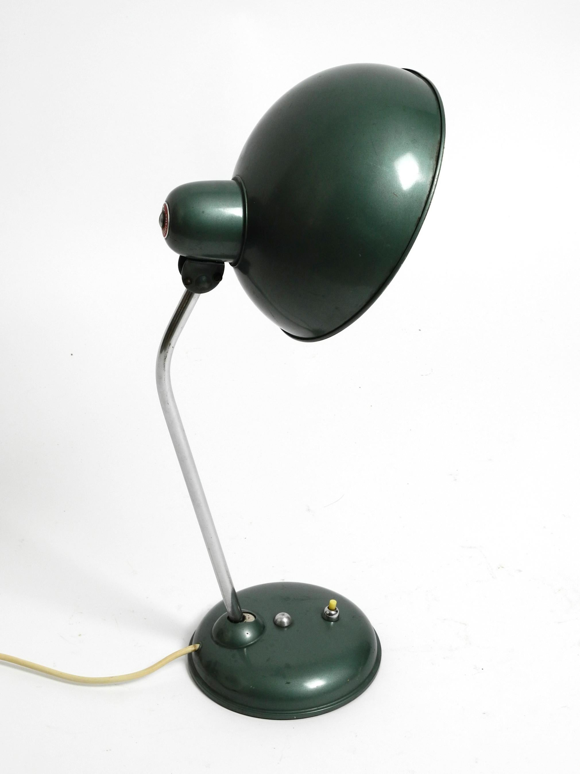 Mid Century Industrial Metal Table Lamp in Rare Petrol Green by Helo Leuchten In Good Condition For Sale In München, DE