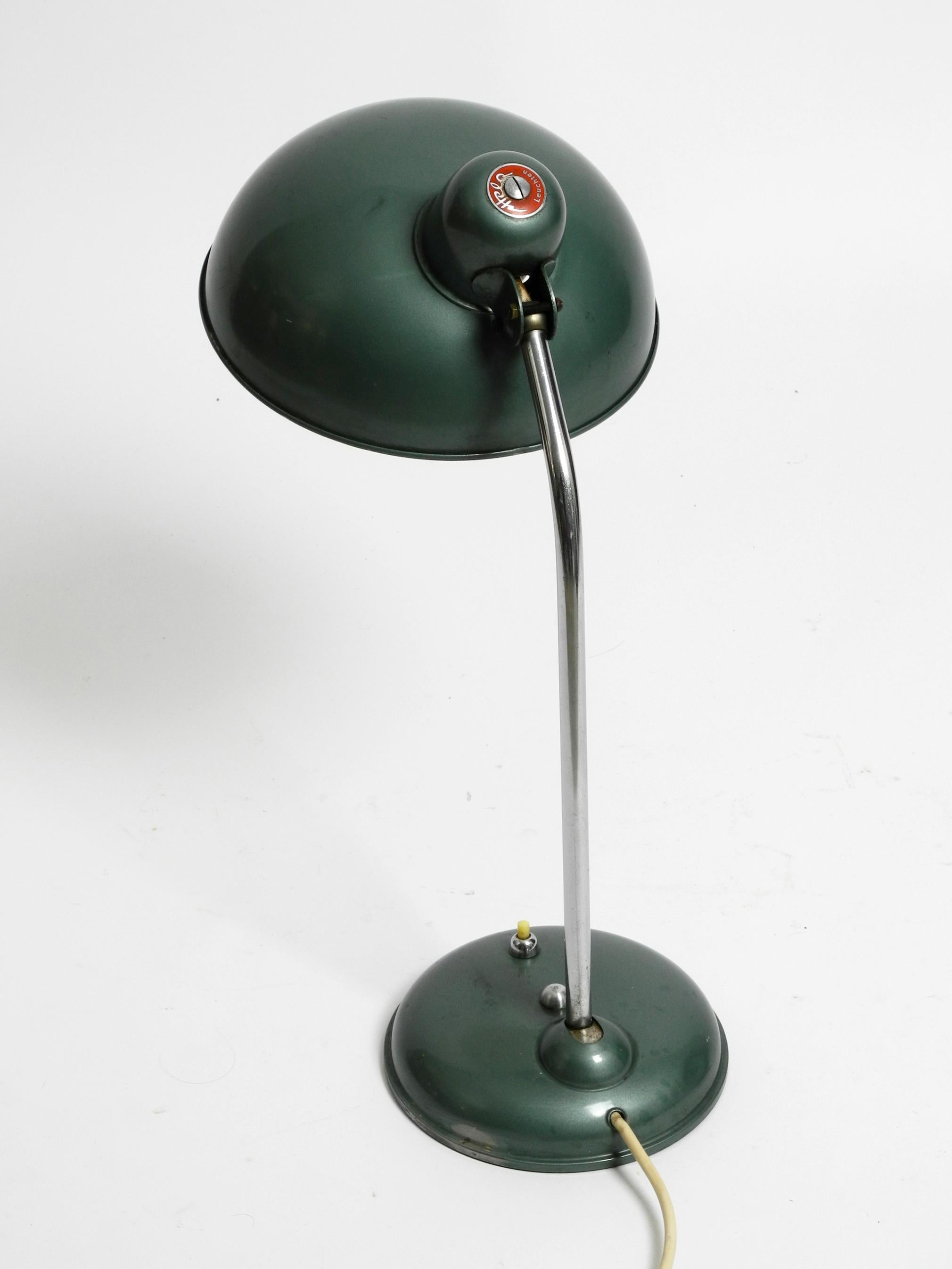 Mid Century Industrial Metal Table Lamp in Rare Petrol Green by Helo Leuchten 1