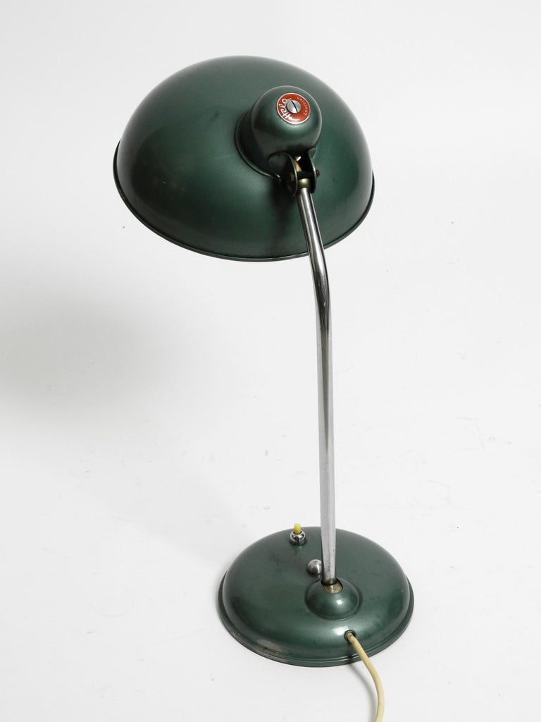 Mid Century Industrial Metal Table Lamp in Rare Petrol Green by Helo