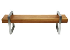 Mid-Century Industrial Modern Long Bench or Coffee Table in Stainless & Oak