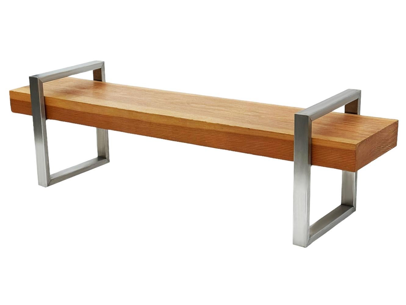 Stainless Steel Mid-Century Industrial Modern Long Bench or Coffee Table in Stainless & Oak  For Sale