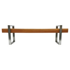 Mid-Century Industrial Modern Long Bench or Coffee Table in Stainless & Oak 
