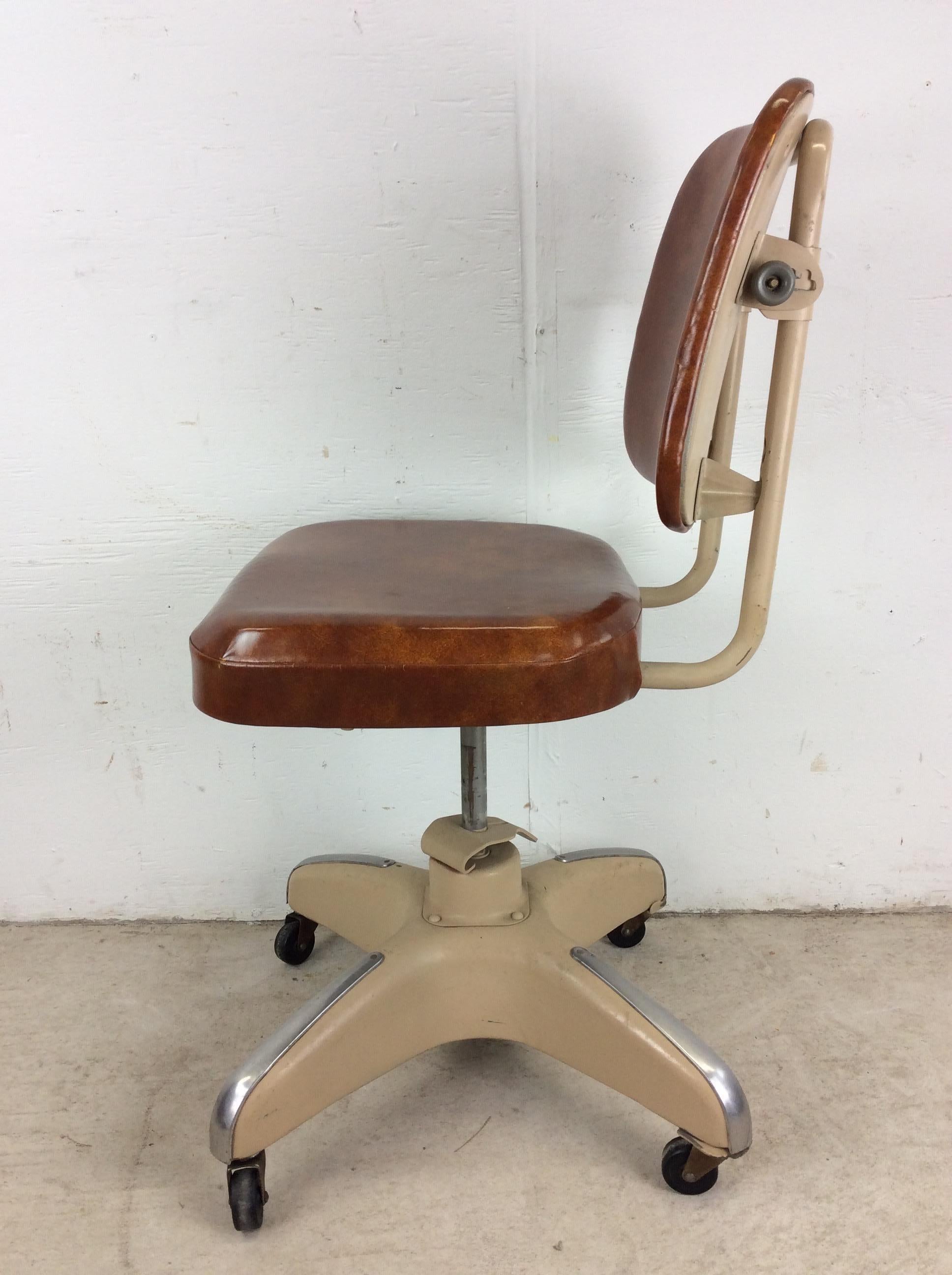 Mid Century Industrial Office Chair with Swivel Base & Wheels For Sale 3