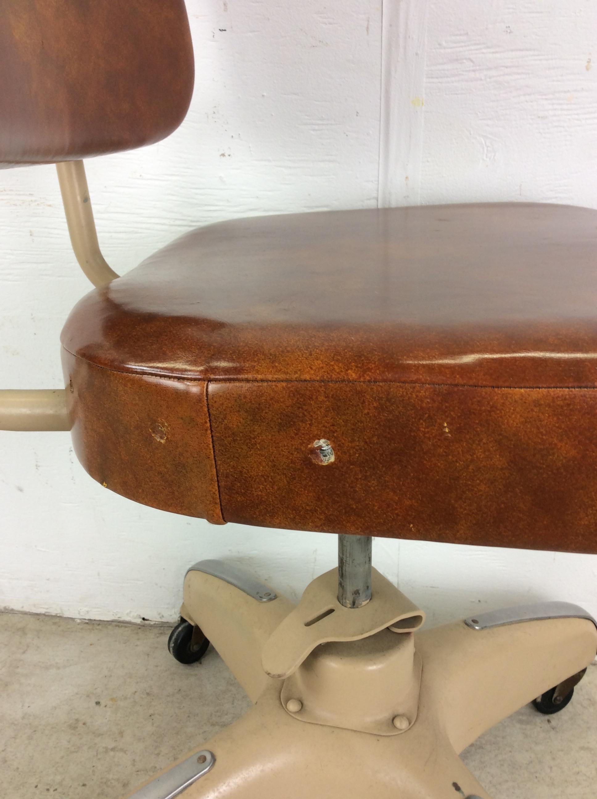 Mid Century Industrial Office Chair with Swivel Base & Wheels For Sale 13