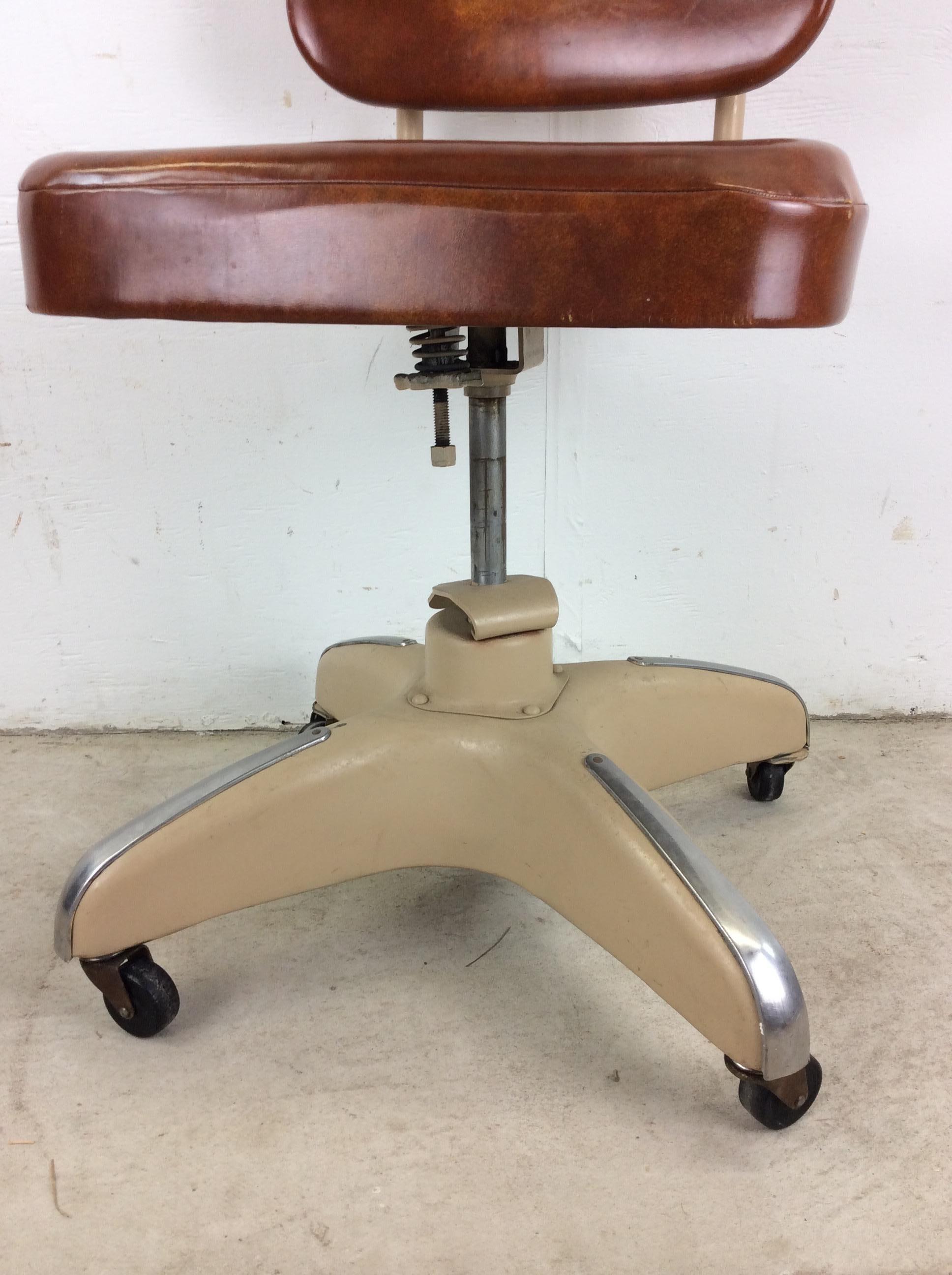 Steel Mid Century Industrial Office Chair with Swivel Base & Wheels For Sale