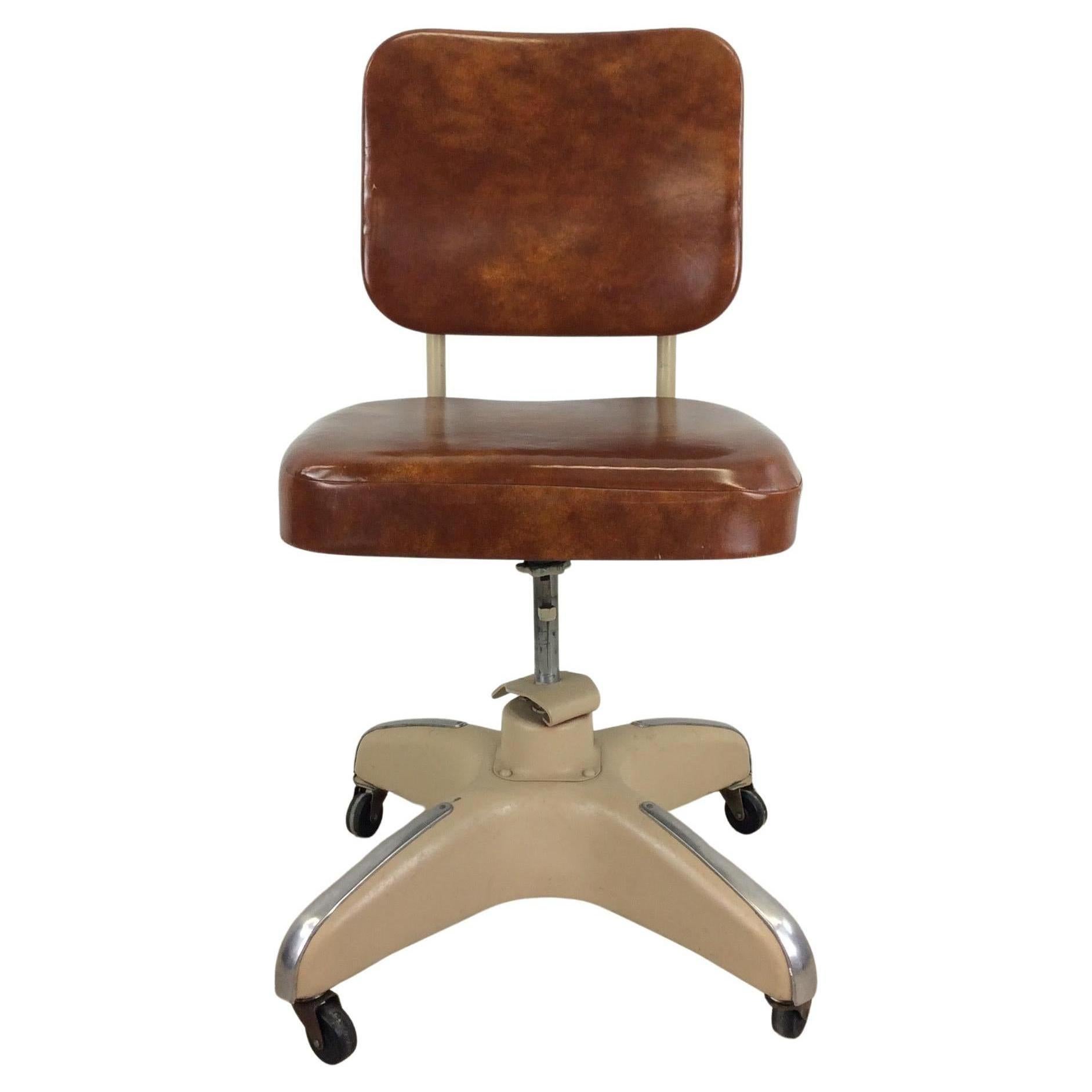 Mid Century Industrial Office Chair with Swivel Base & Wheels