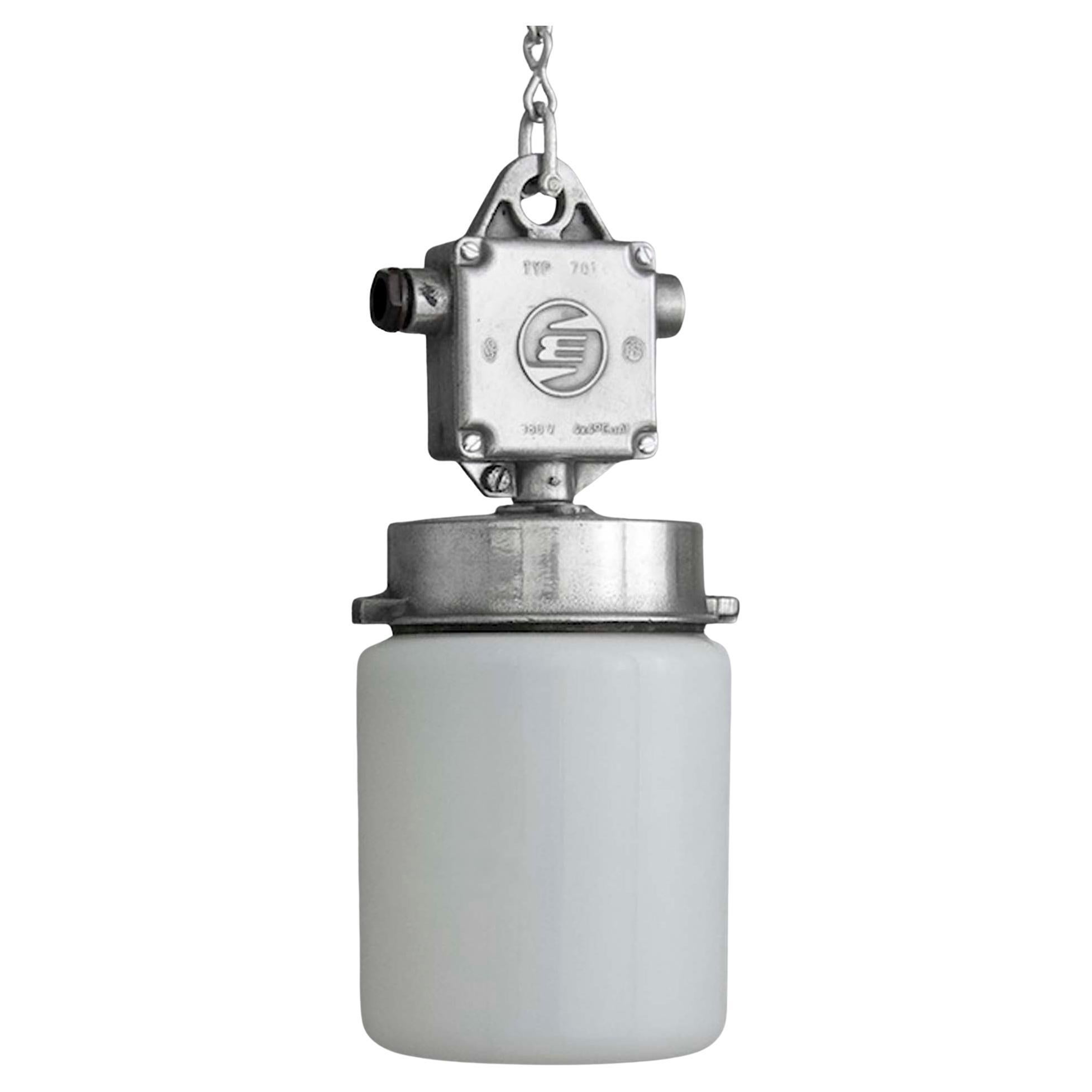 Lámpara colgante industrial de opalina de mediados de siglo by Elektrosvit