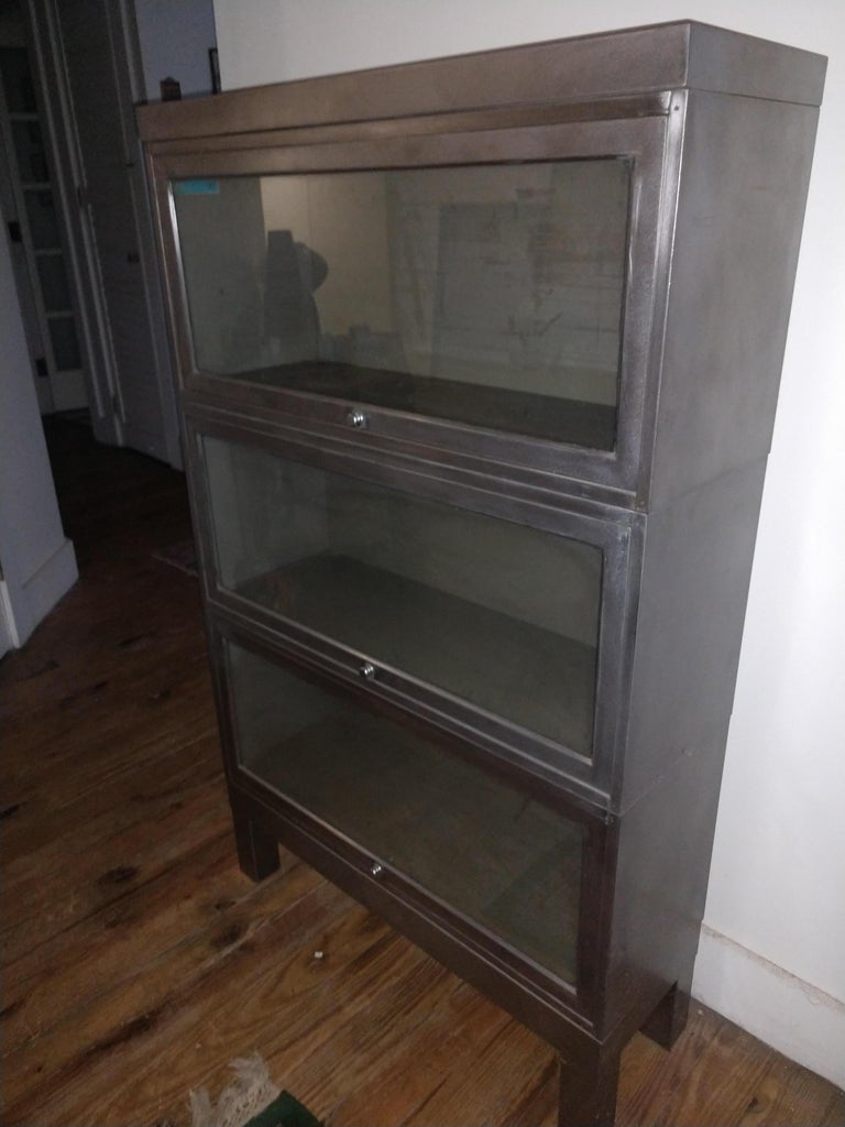 Midcentury Industrial Polished Steel Stacking Barrister Bookcase For