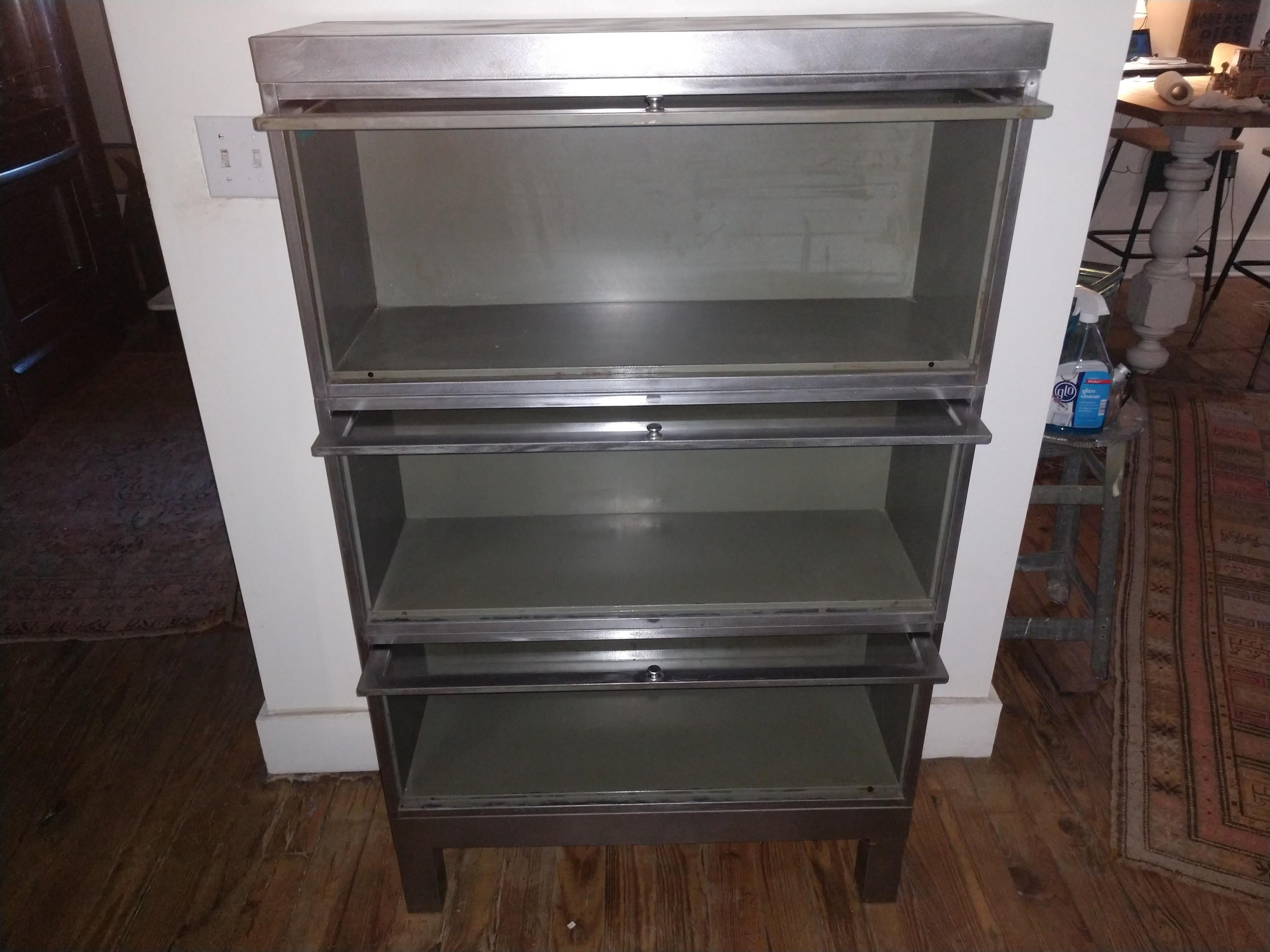 Mid Century Industrial Polished Steel Stacking Barrister Bookcase In Good Condition In Port Jervis, NY