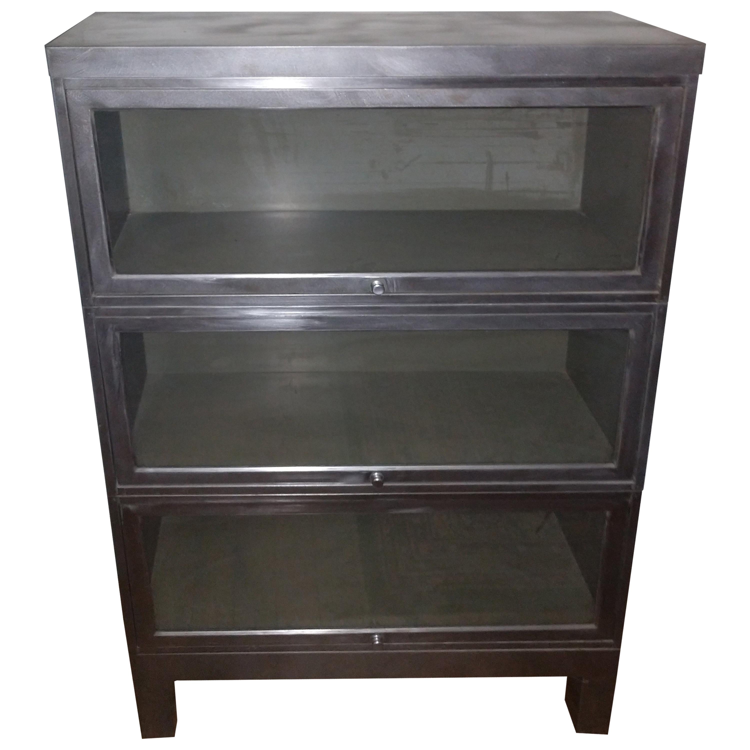 Mid Century Industrial Polished Steel Stacking Barrister Bookcase