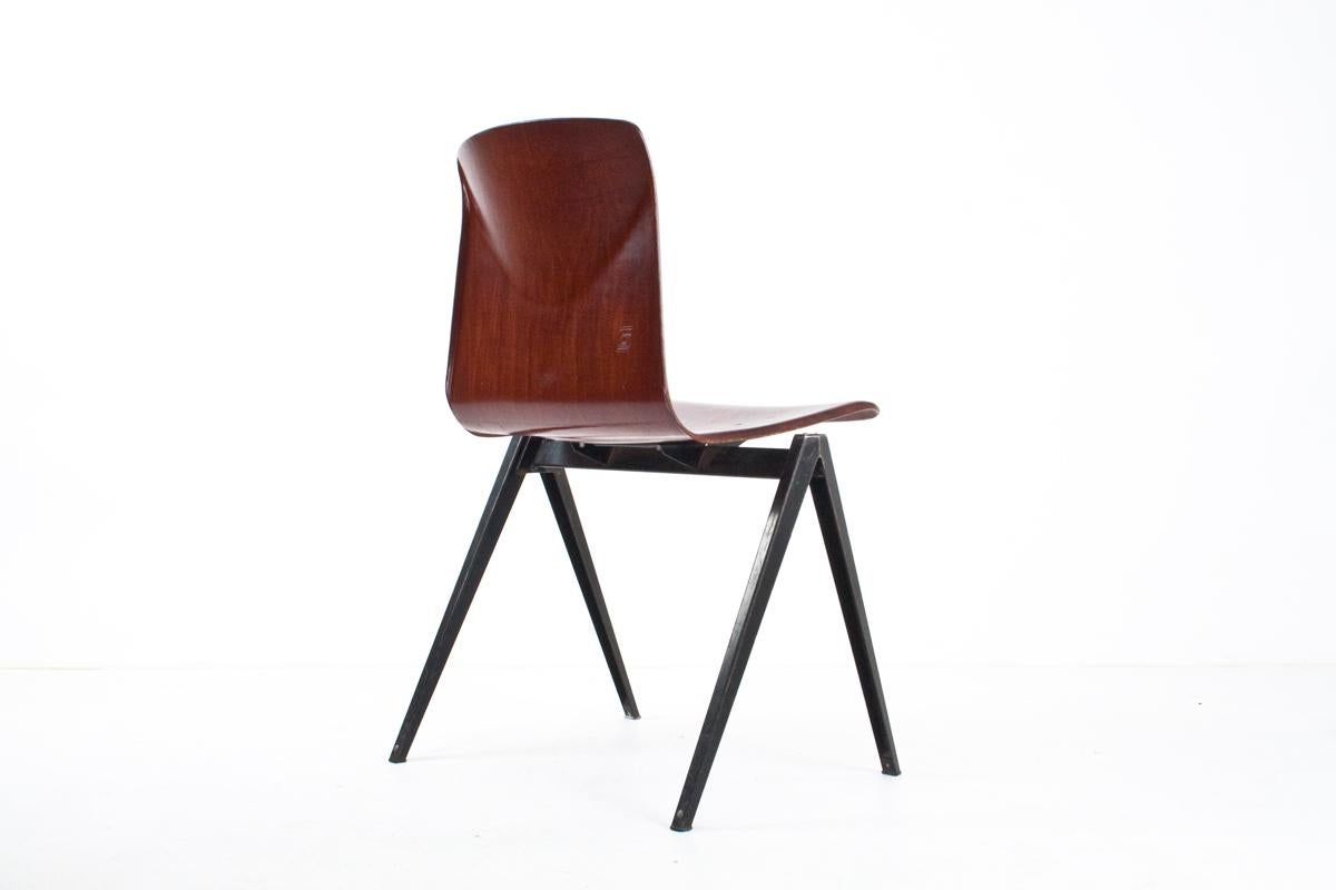 Mid-Century Modern Midcentury Industrial School Chairs in Brown Plywood S22 by Galvanitas, 1960s
