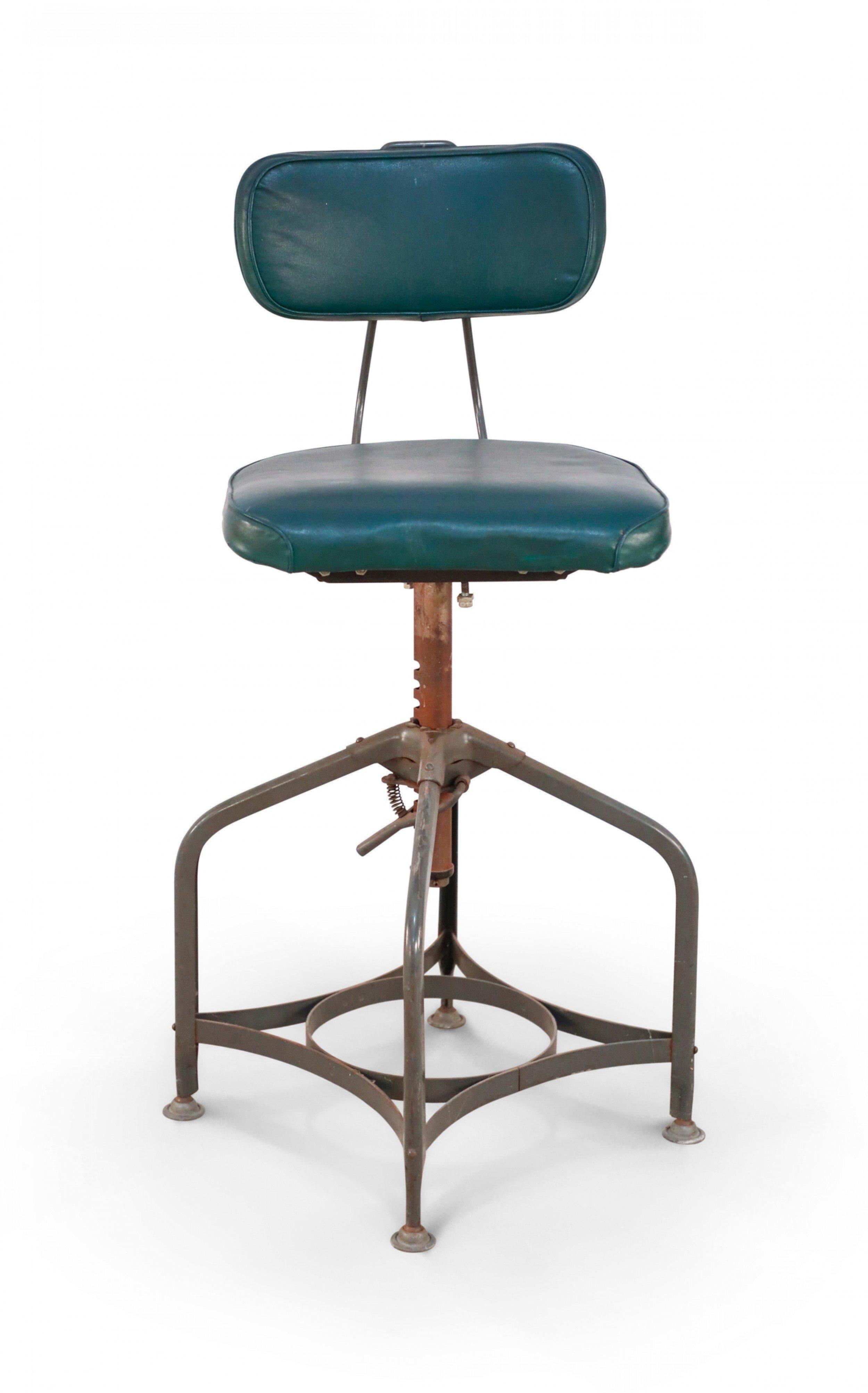 Mid-Century Industrial Style Green Vinyl and Steel Toledo Stool For Sale 1