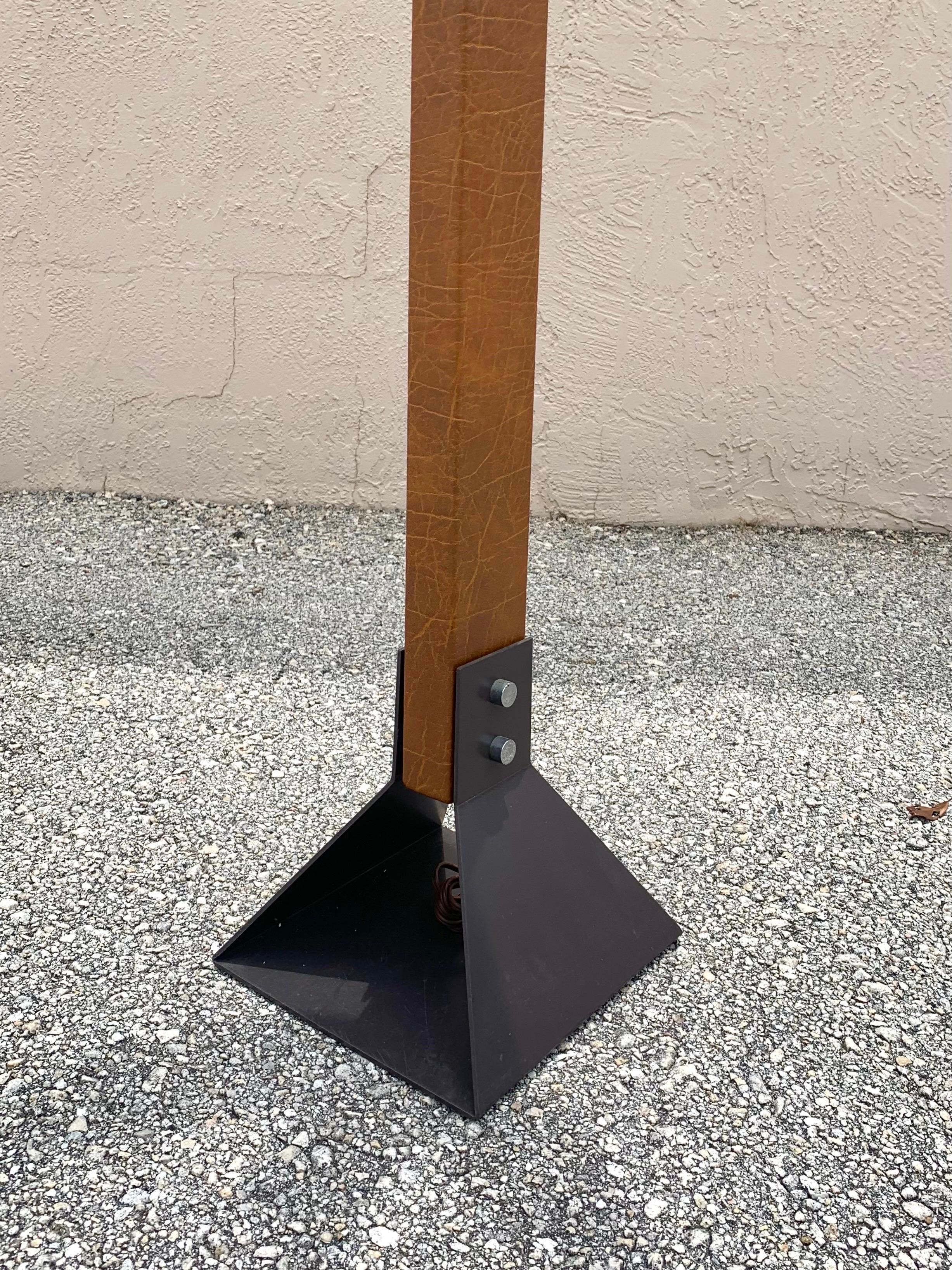 Mid-Century Industrial Style Leather and Steel Floor Lamp For Sale 5