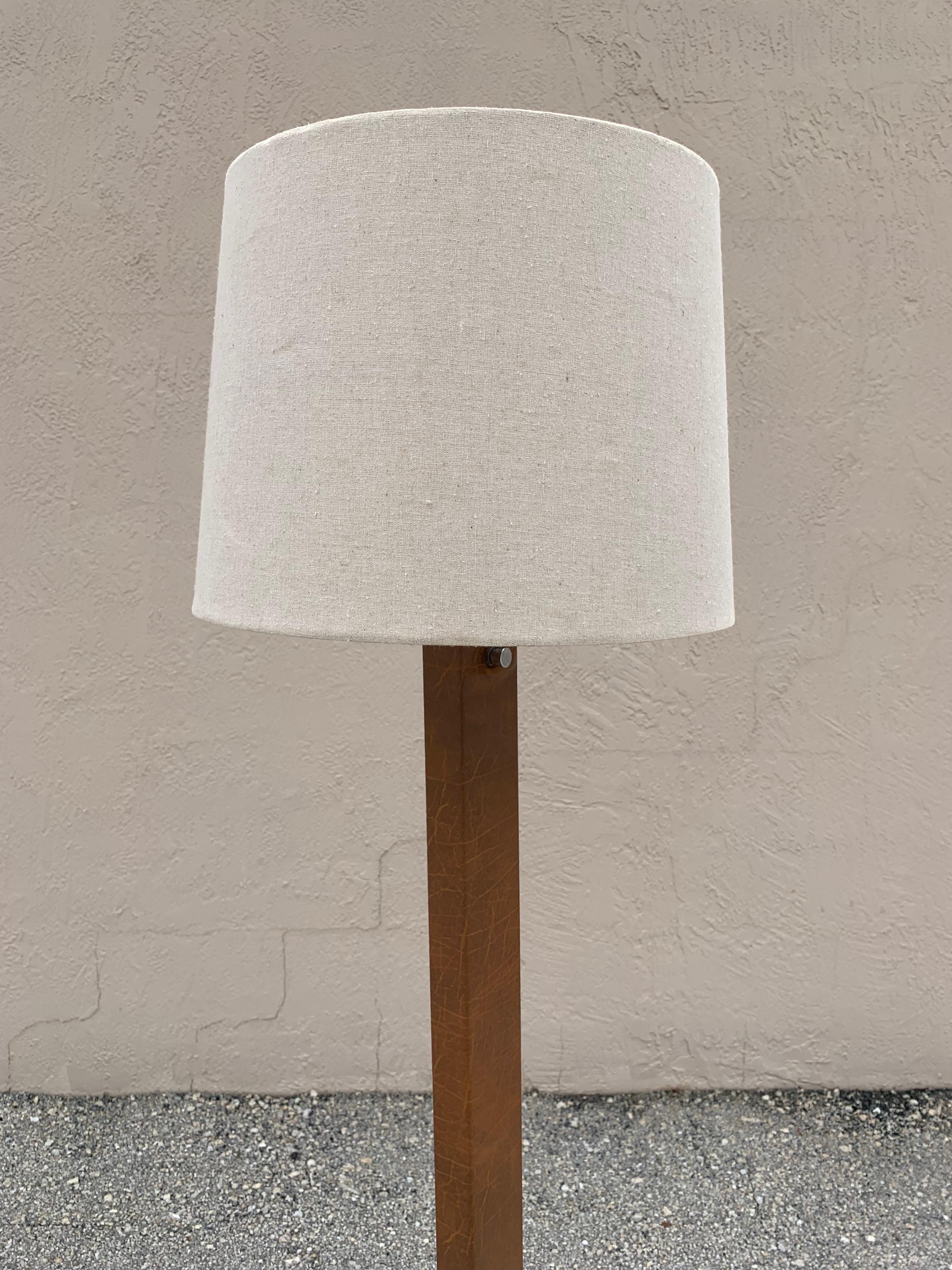 Mid-Century Industrial Style Leather and Steel Floor Lamp For Sale 6