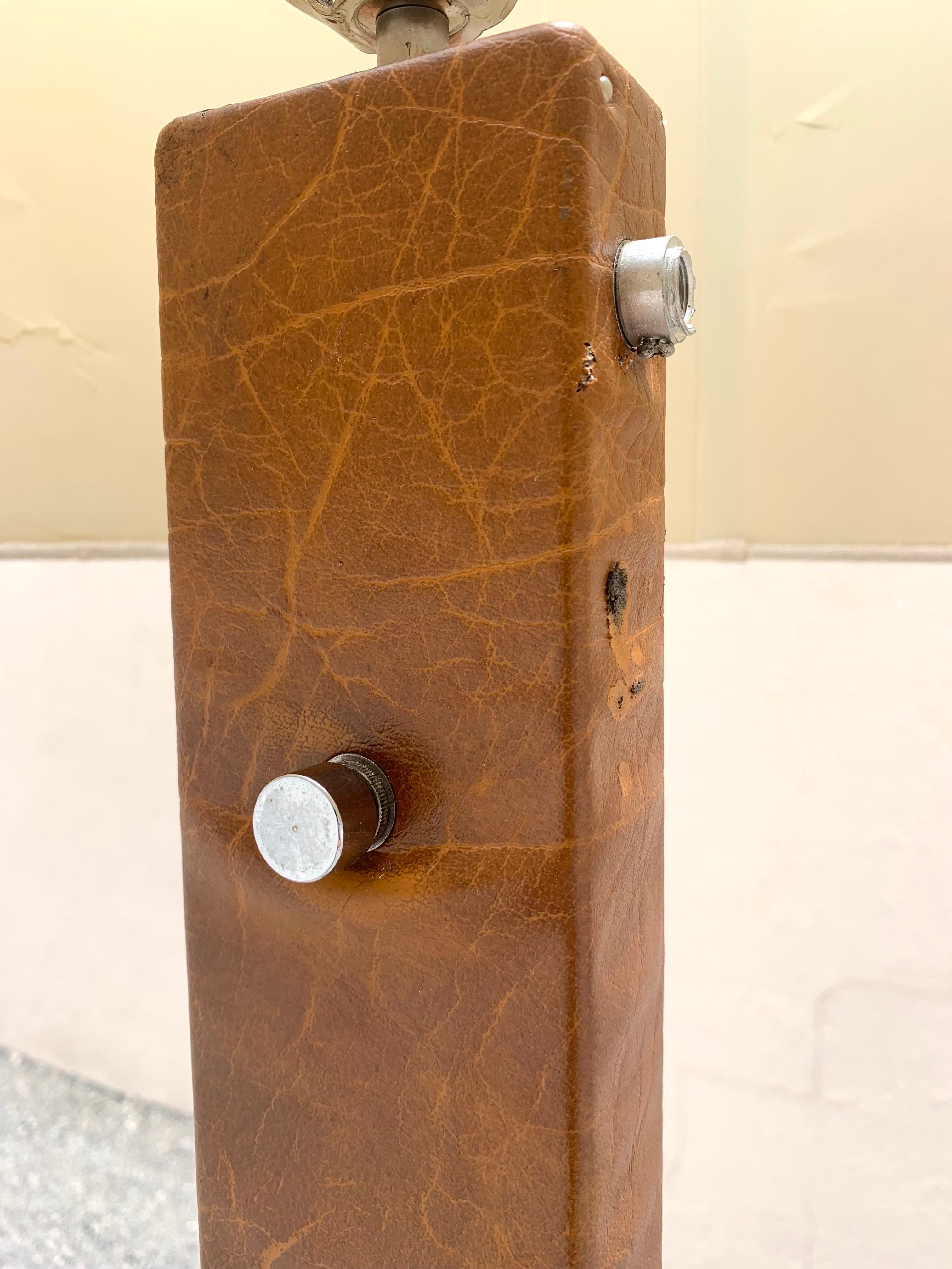 Mid-Century Modern Mid-Century Industrial Style Leather and Steel Floor Lamp For Sale