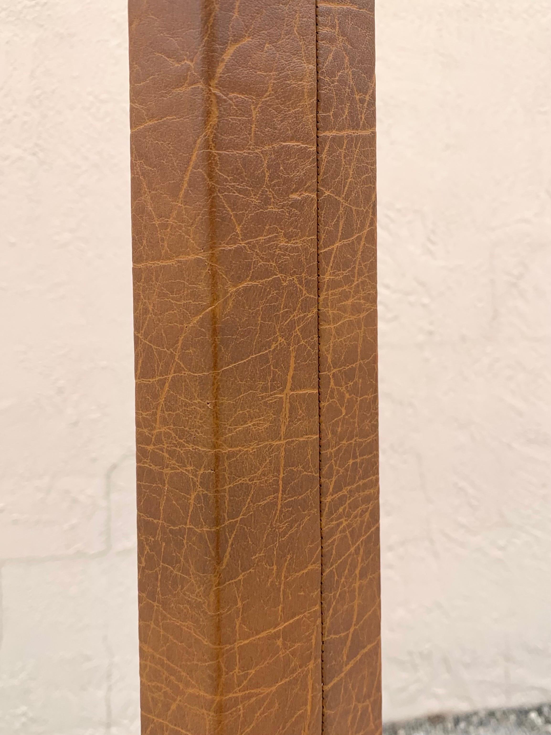 Mid-Century Industrial Style Leather and Steel Floor Lamp In Good Condition For Sale In Boynton Beach, FL