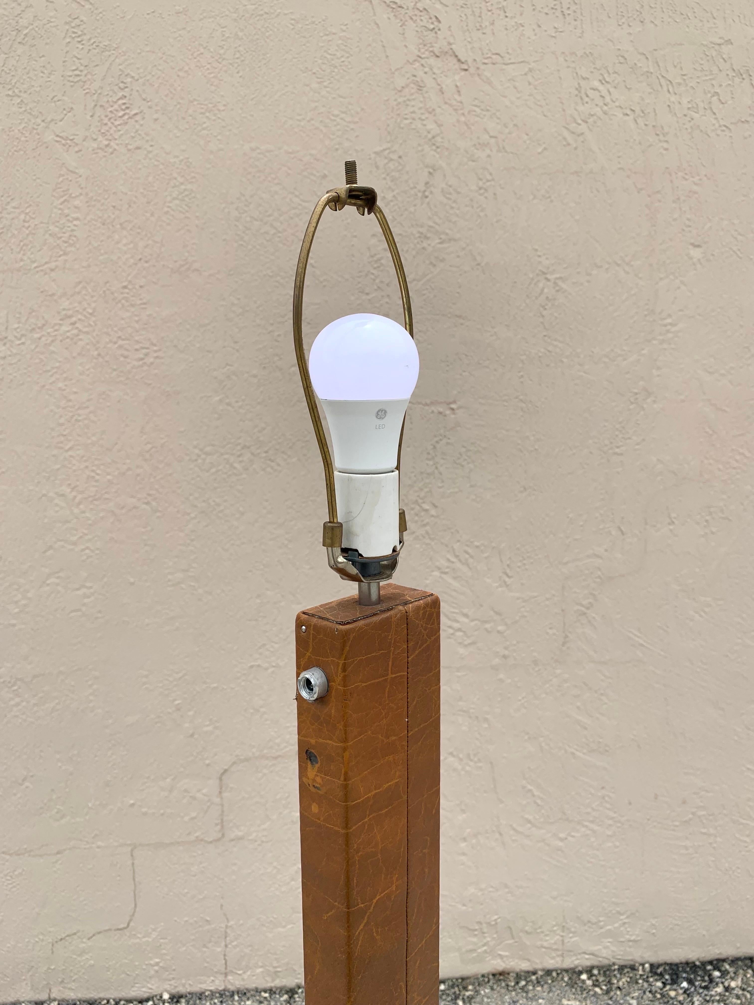 Mid-Century Industrial Style Leather and Steel Floor Lamp For Sale 2