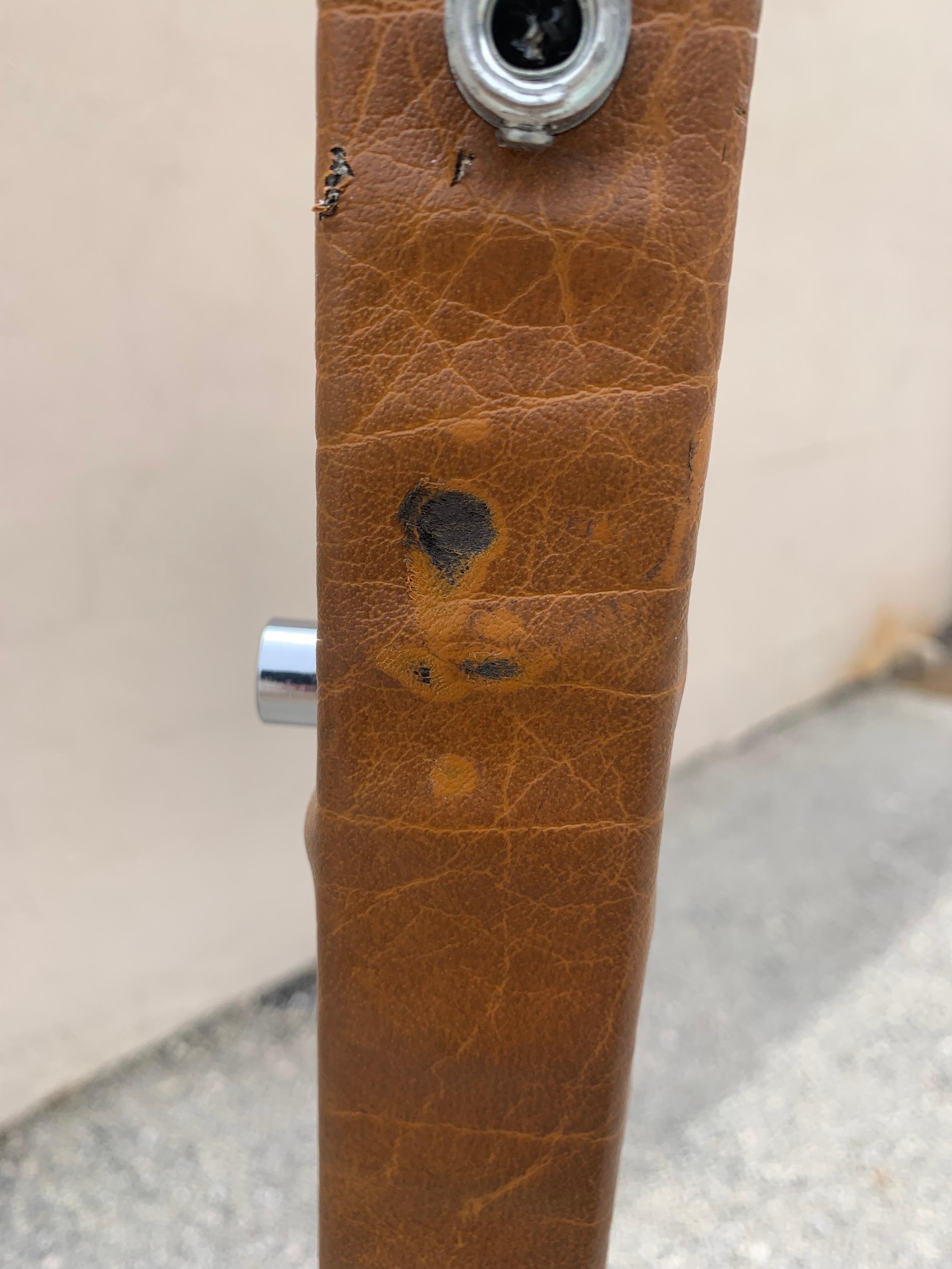 Mid-Century Industrial Style Leather and Steel Floor Lamp For Sale 3