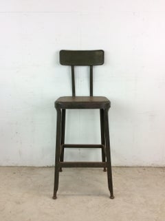 Mid Century Industrial Style Stool with Vintage Green Paint