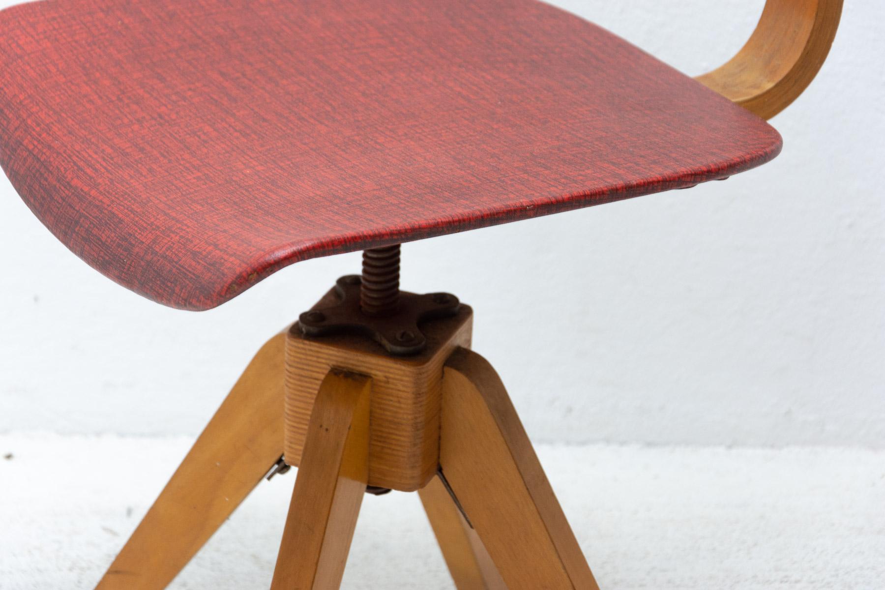 Wood Mid Century Industrial Swivel Chair, Czechoslovakia 1960´S For Sale