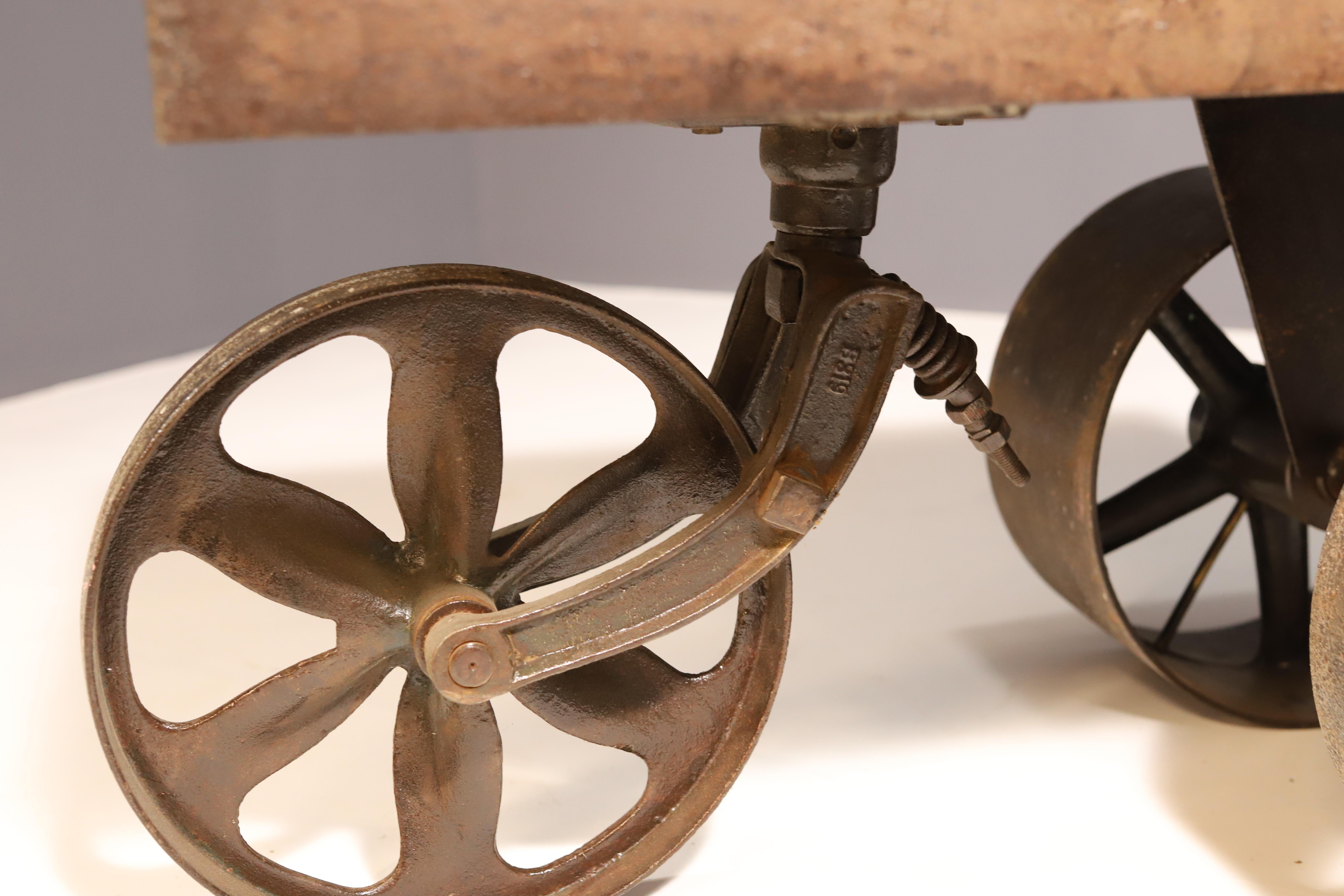 Iron Mid century industrial table on wheels, 1950´s, Czechoslovakia For Sale