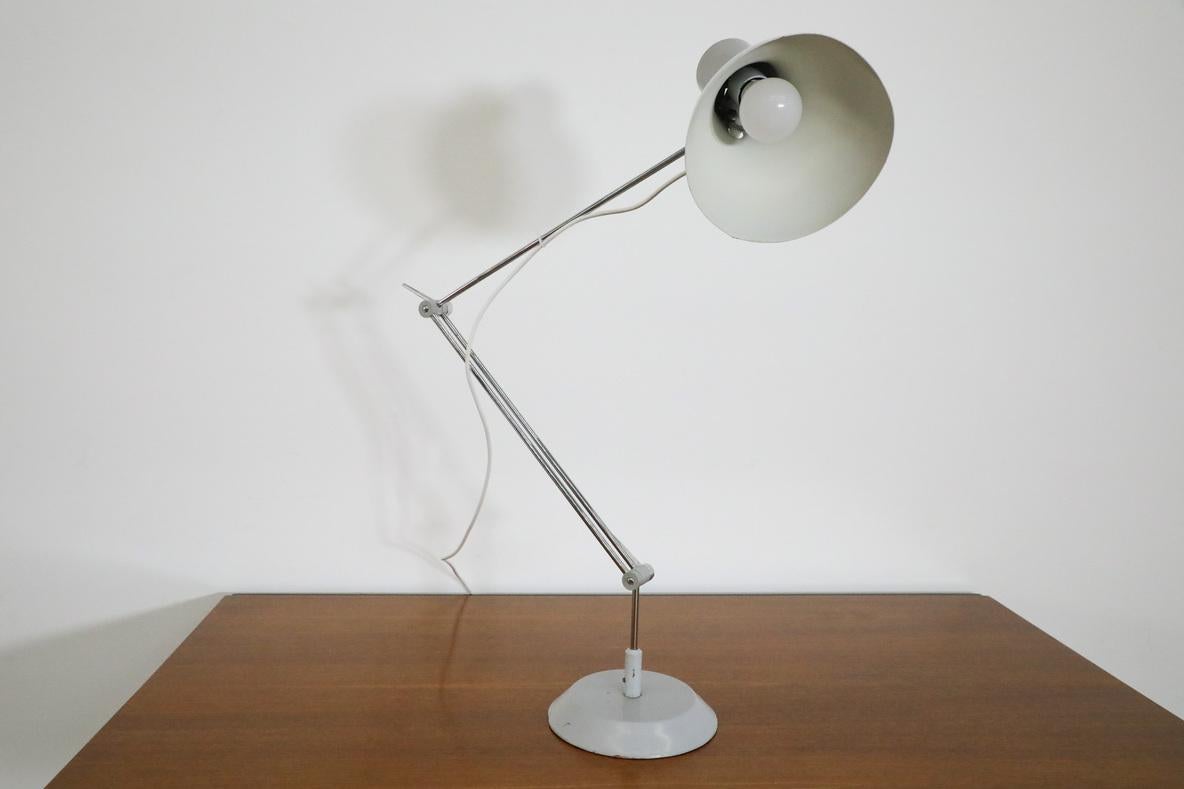 Mid-Century Satin Gray Industrial Task Lamp with Chrome Stem by Napako For Sale 8