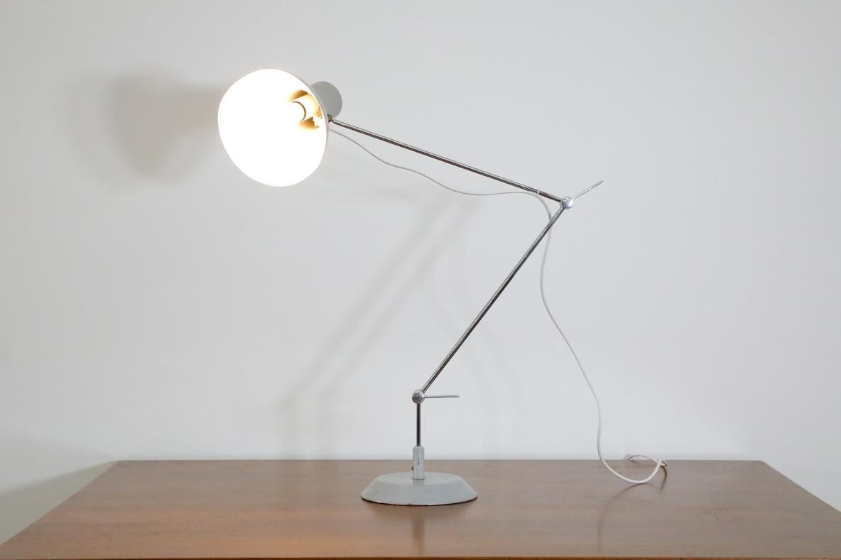 Mid-Century Modern Mid-Century Satin Gray Industrial Task Lamp with Chrome Stem by Napako For Sale