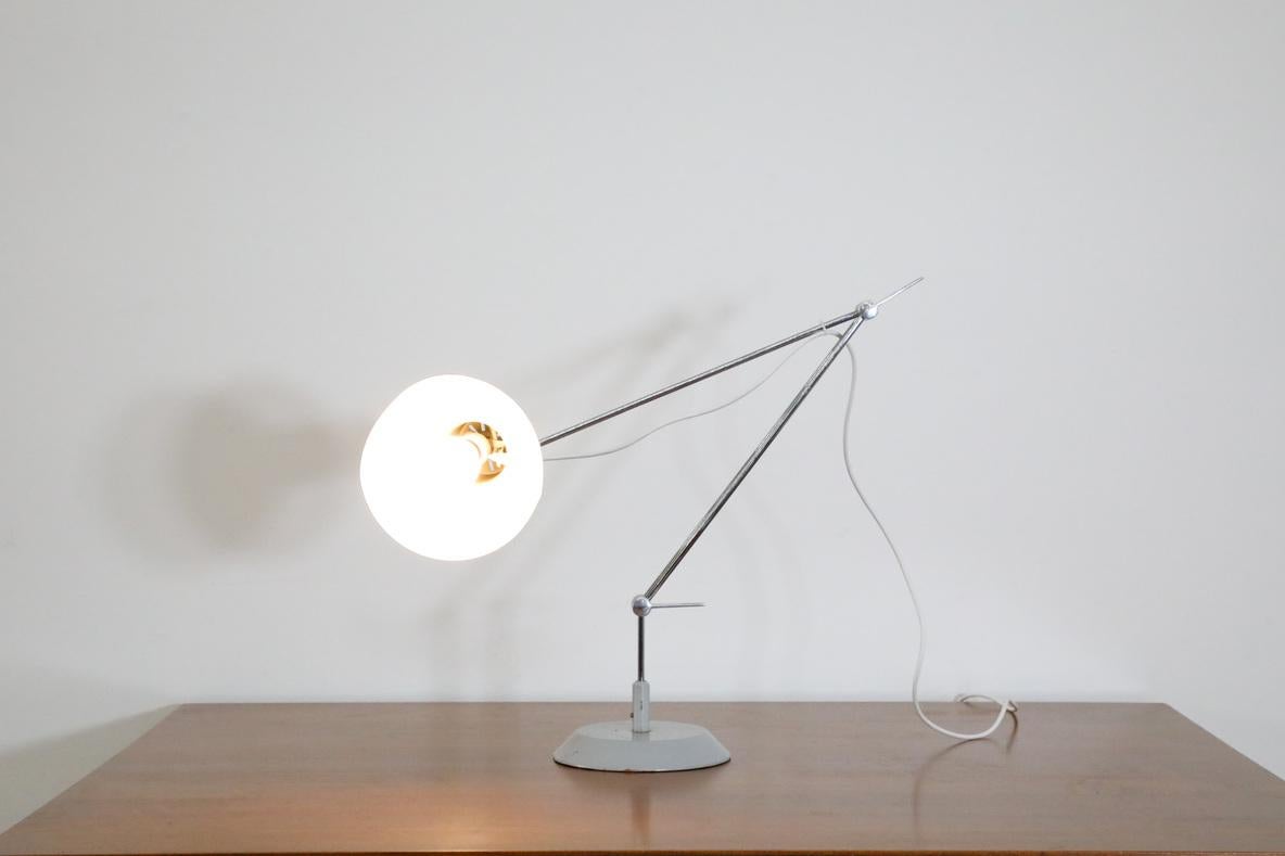 Czech Mid-Century Satin Gray Industrial Task Lamp with Chrome Stem by Napako For Sale