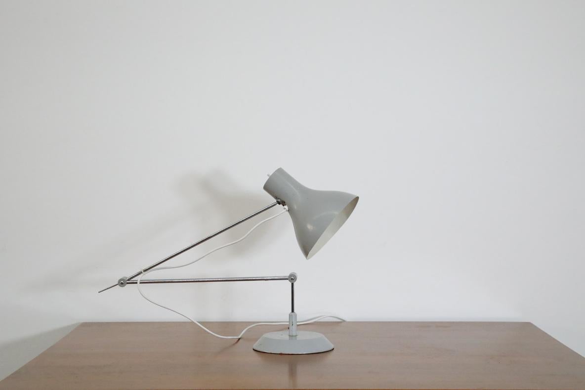 20th Century Mid-Century Satin Gray Industrial Task Lamp with Chrome Stem by Napako For Sale