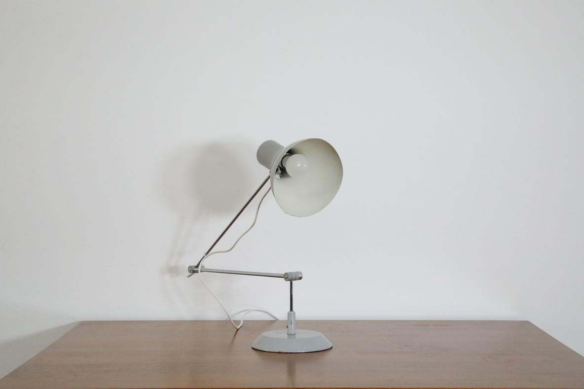Metal Mid-Century Satin Gray Industrial Task Lamp with Chrome Stem by Napako For Sale