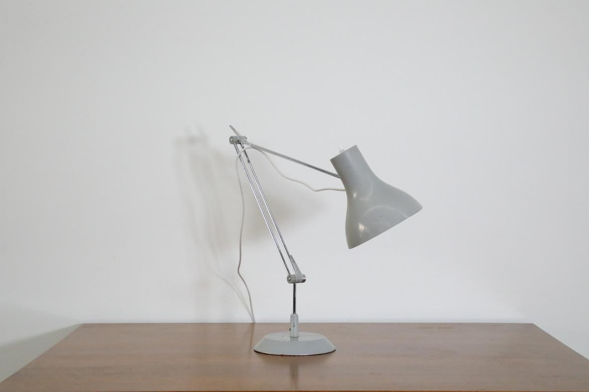 Mid-Century Satin Gray Industrial Task Lamp with Chrome Stem by Napako For Sale 1