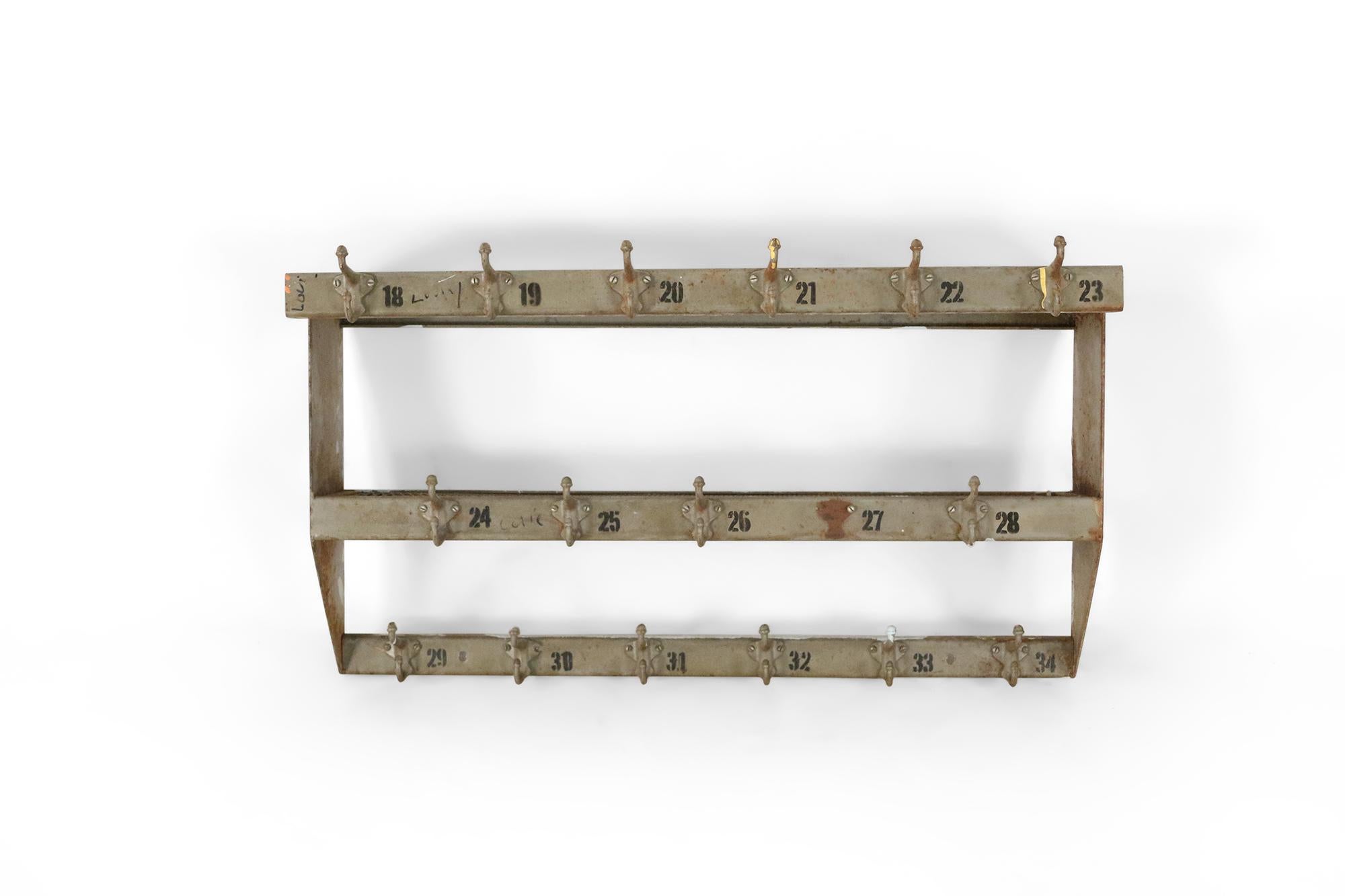 Mid-Century Modern Mid-Century Industrial Unfinished Metal and Mesh Multi-Hook Wall Rack For Sale