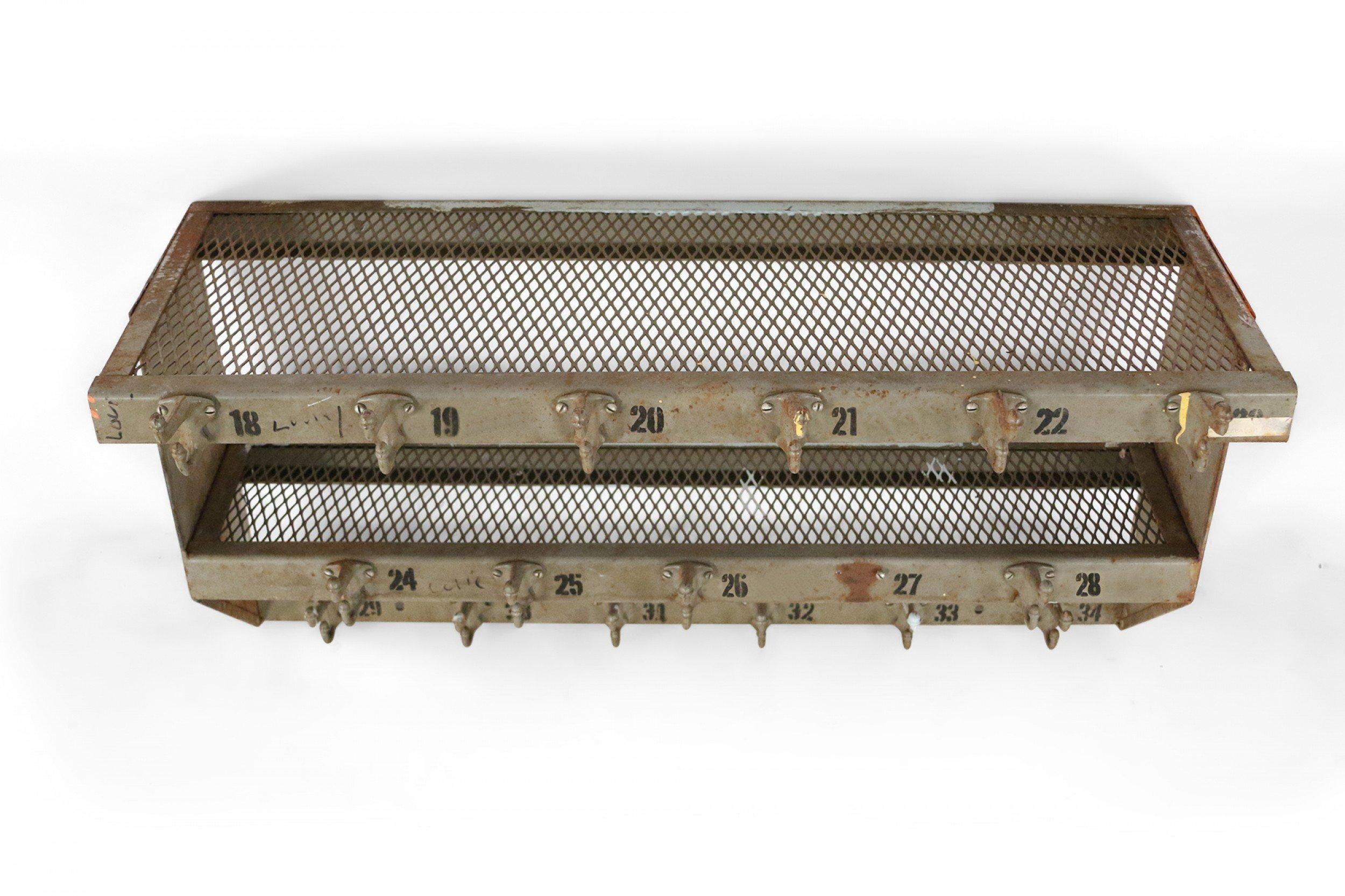 American Mid-Century Industrial Unfinished Metal and Mesh Multi-Hook Wall Rack For Sale