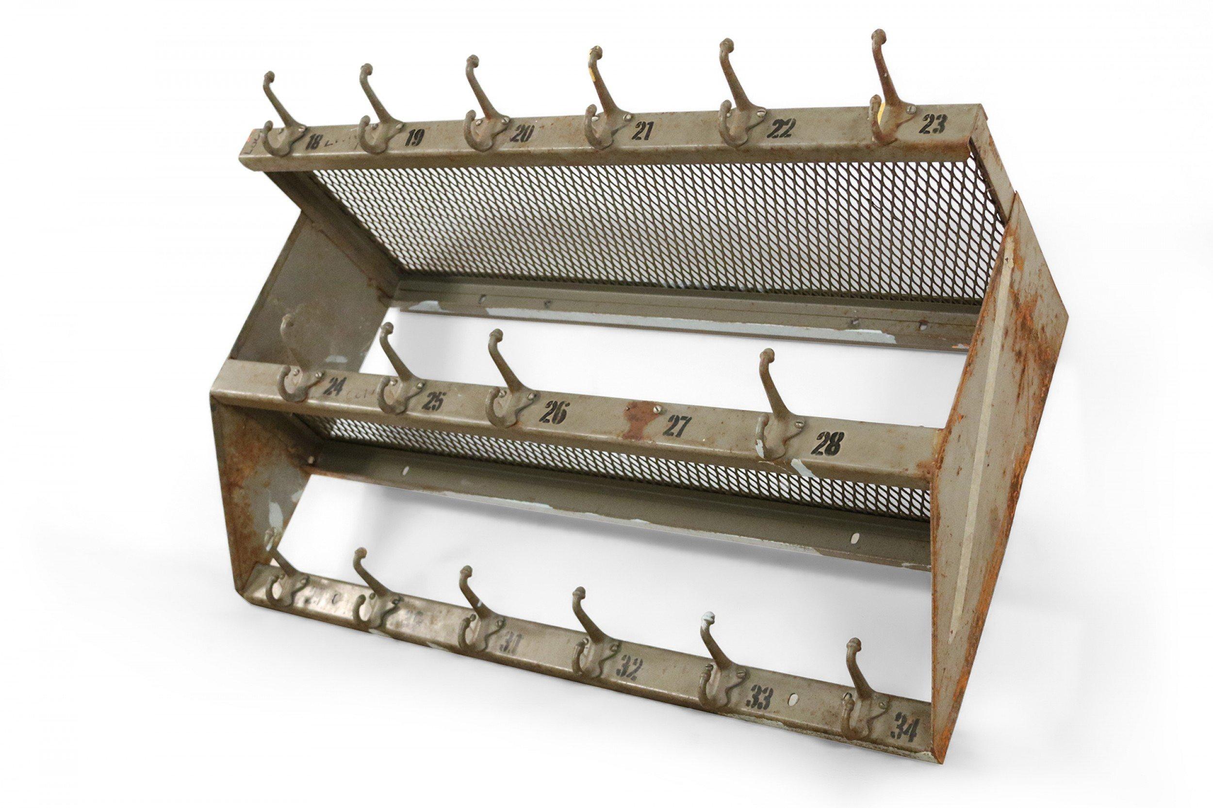 Mid-Century Industrial Unfinished Metal and Mesh Multi-Hook Wall Rack For Sale 2