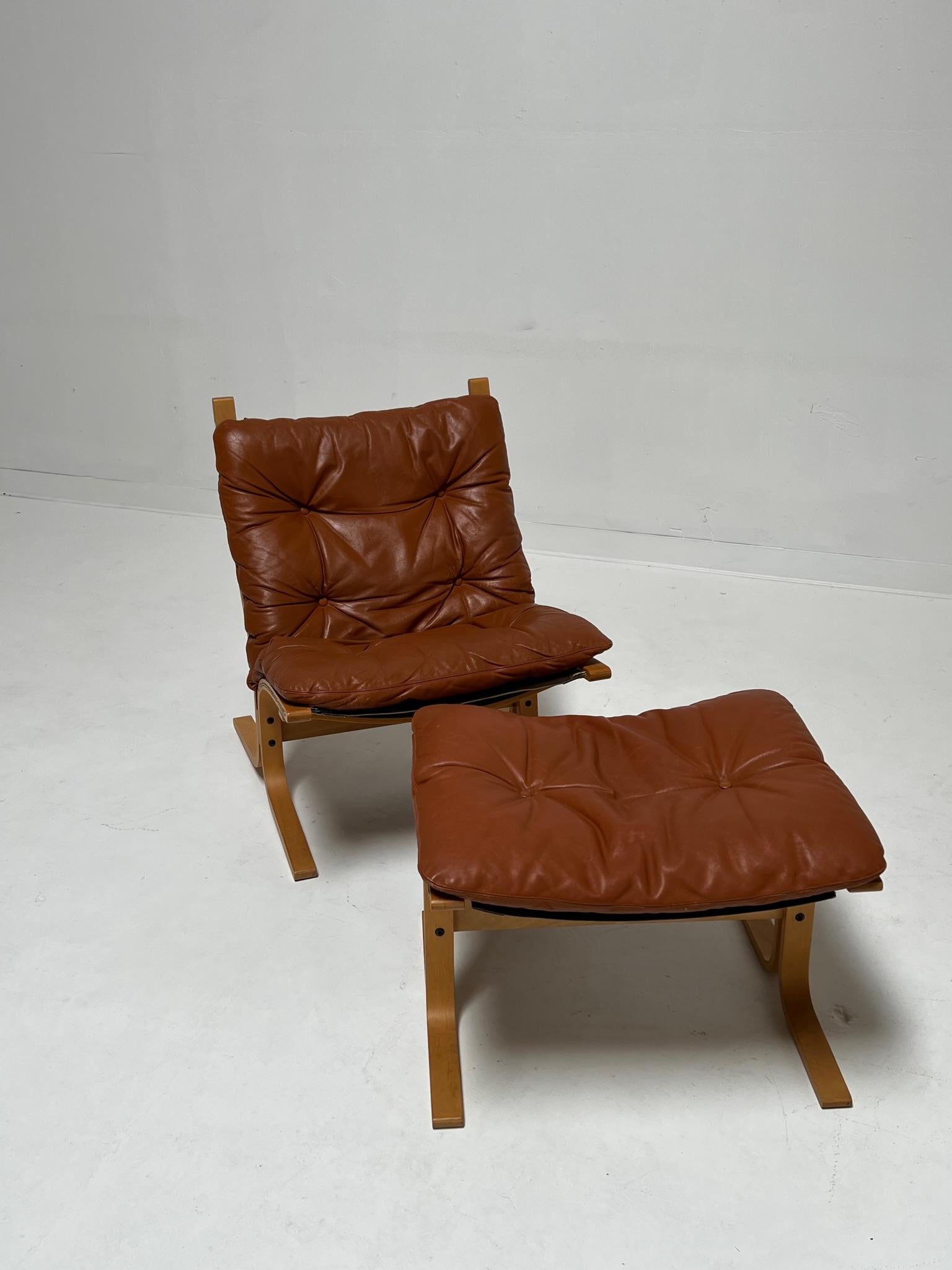 Mid Century Ingmar Relling Siesta Leather Sling Chair Leather for Westnofa In Good Condition In South San Francisco, CA