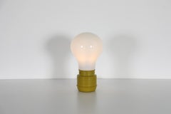 Mid-Century Ingo Maurer Inspired Light Bulb Table Lamp, Milk Glass, Green Base